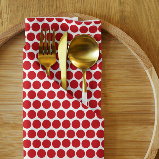 Red Polka Dot Polyester Napkins | Christmas Holiday Cloth Napkin Set, Bold Festive Farmhouse Dining Décor