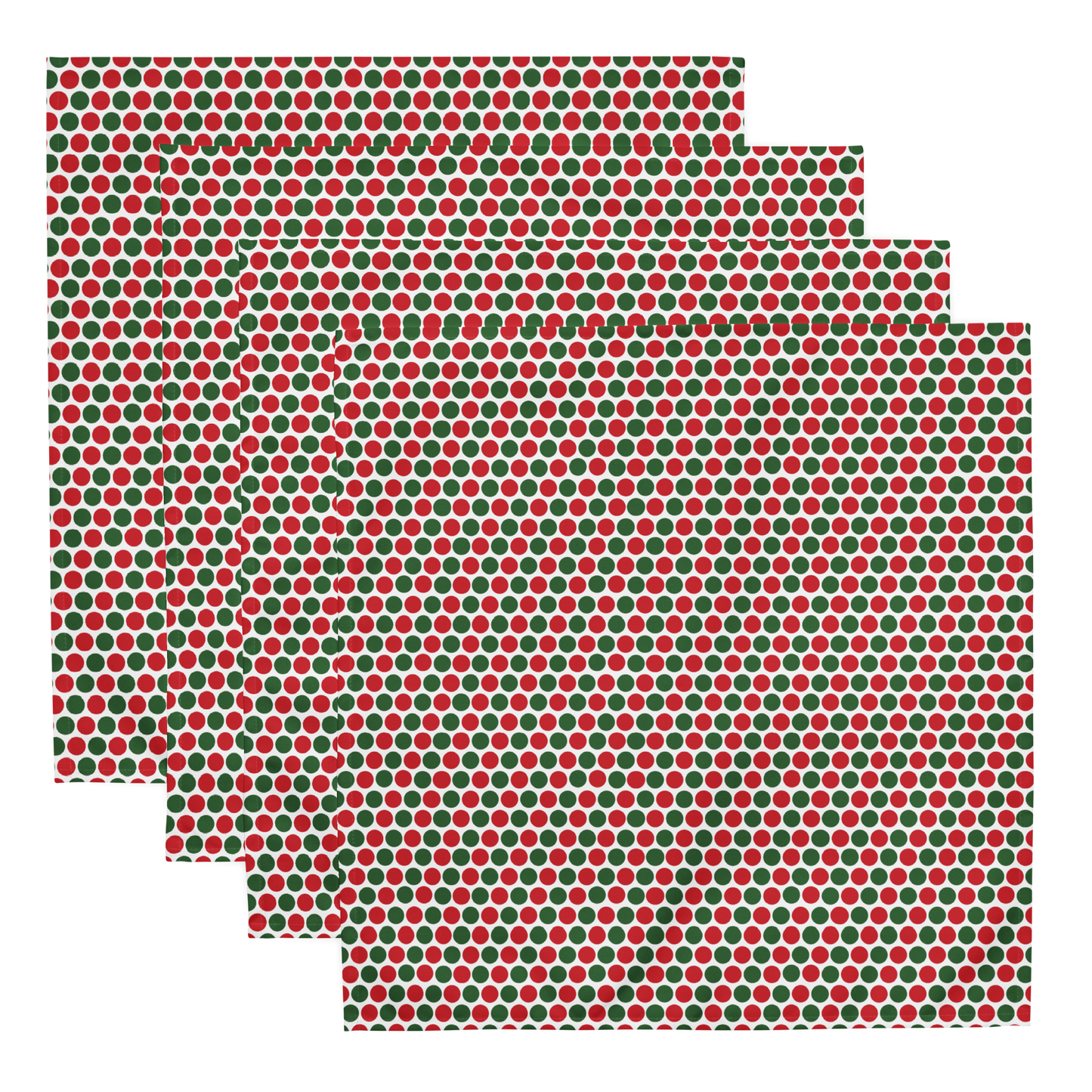 Red & Green Polka Dot Party Polyester Napkins | Christmas Holiday Cloth Napkin Set, Festive Scattered Dots Décor