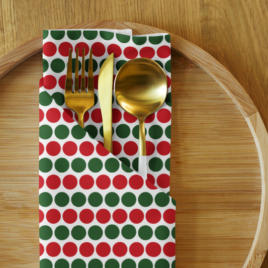 Red & Green Polka Dot Polyester Napkins | Christmas Holiday Cloth Napkin Set, Festive Farmhouse Dining Décor