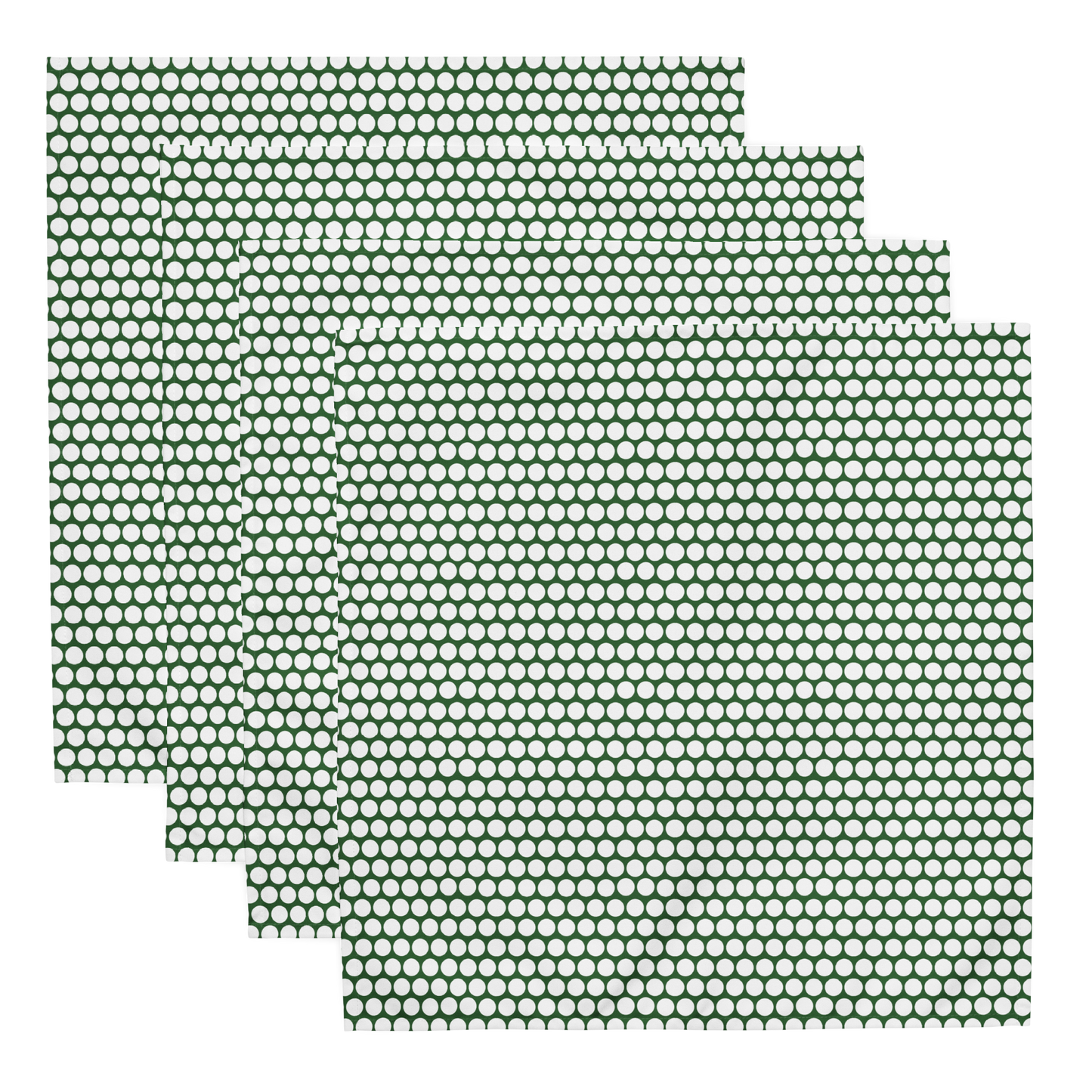 White Polka Dot on Green Polyester Napkins | Christmas Holiday Cloth Napkin Set, Festive Rustic Dining Décor