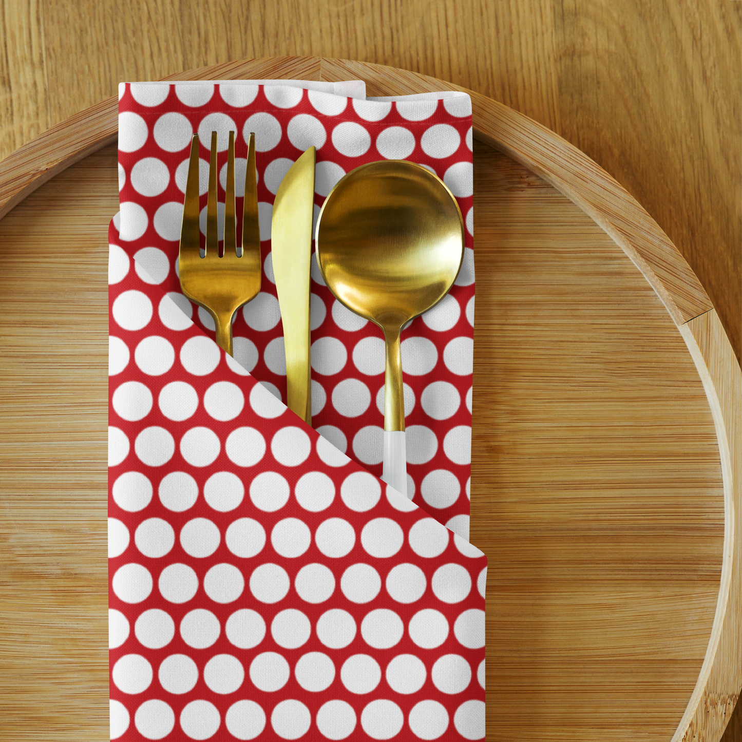 White Polka Dot on Red Polyester Napkins | Christmas Holiday Cloth Napkin Set, Festive Farmhouse Dining Décor