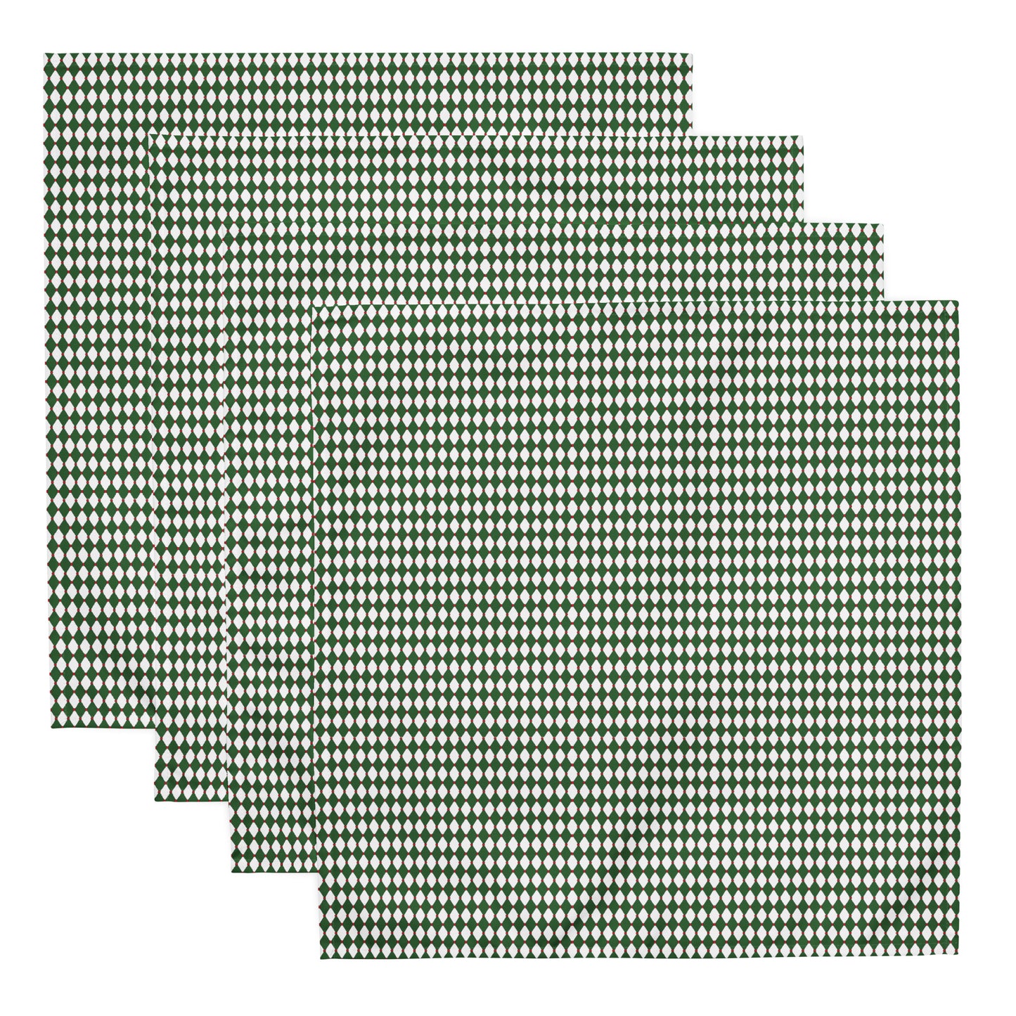 Nutcracker Drummer Green Argyle Polyester Napkins | Christmas Holiday Cloth Napkin Set, Festive Diamond Check Décor