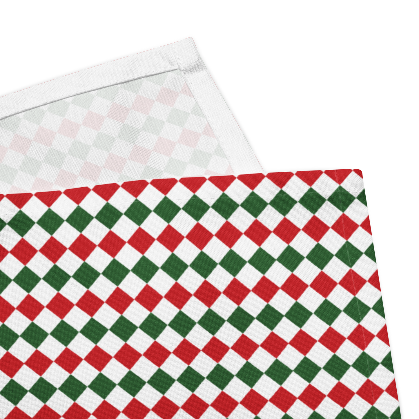 Red Green & White Argyle Polyester Napkins | Christmas Holiday Cloth Napkin Set, Festive Diamond Check Décor