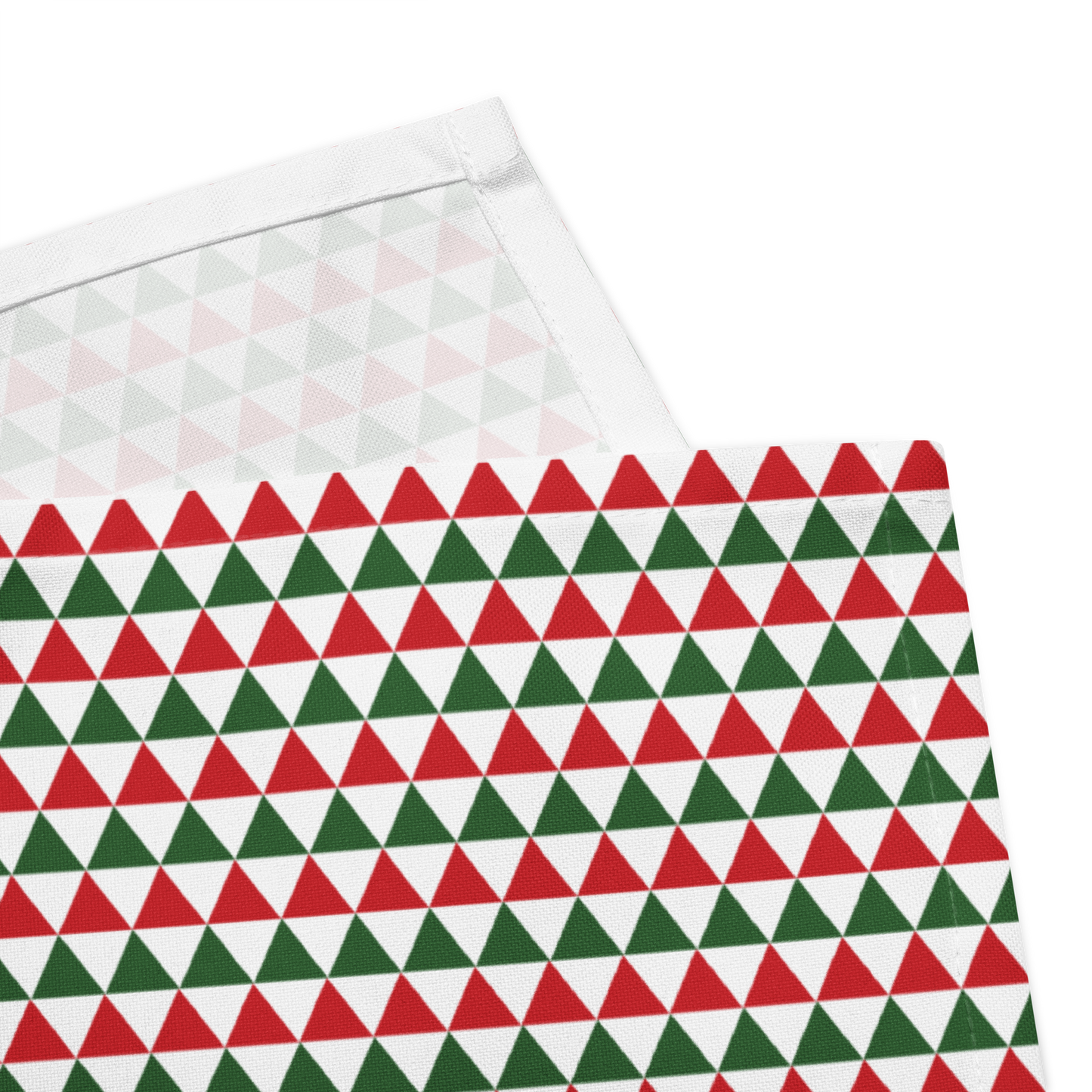 Striped Red & Green Triangle Polyester Napkins | Christmas Holiday Cloth Napkin Set, Festive Farmhouse Dining Décor