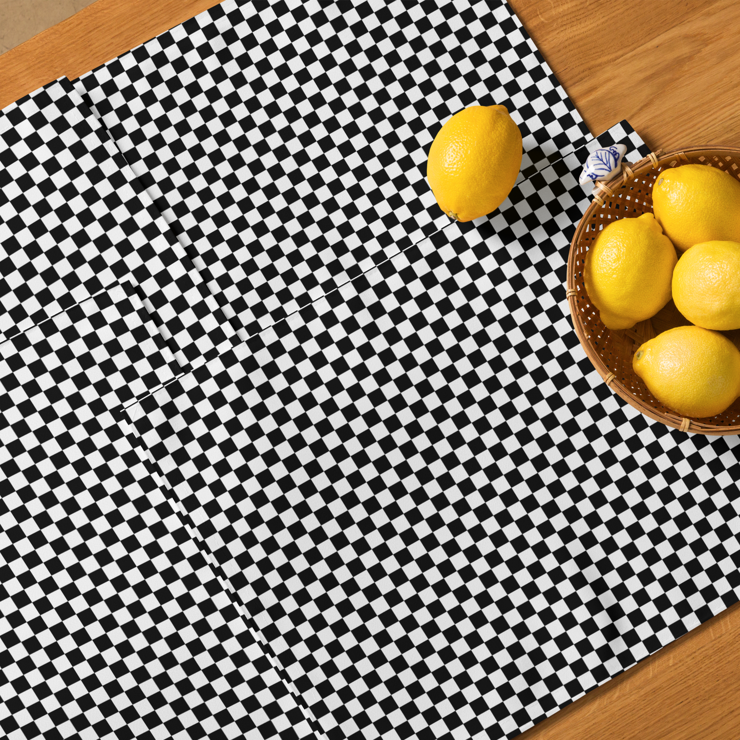 Black & White Check Polyester Placemats | Christmas Holiday Table Décor, Festive Farmhouse Dining Mat Set, Washable