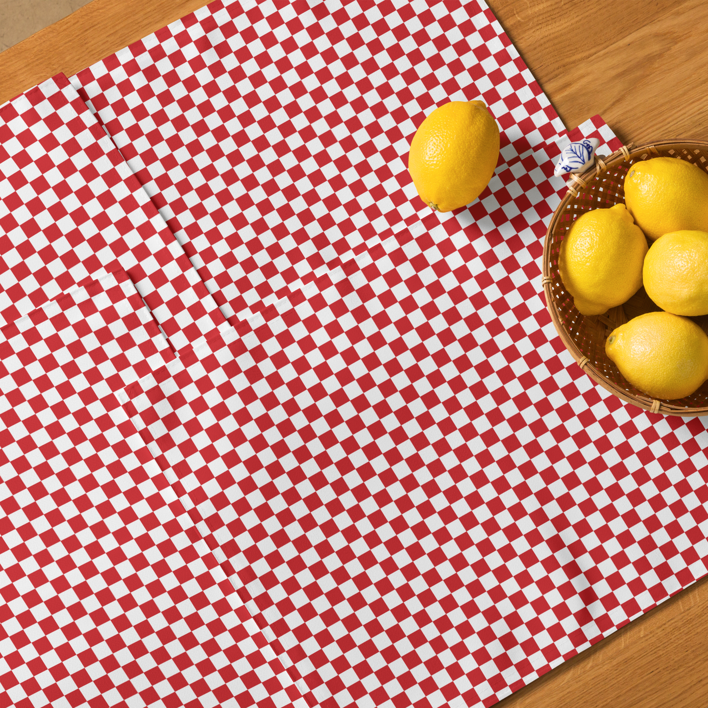 Red & White Check Polyester Placemats | Christmas Holiday Cloth Dining Mat Set, Festive Farmhouse Décor, Washable