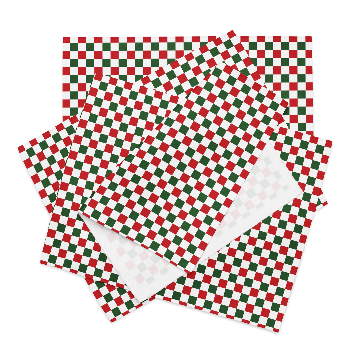 Red Green & White Gingham Polyester Placemats | Christmas Holiday Dining Décor, Festive Farmhouse Washable Mat Set