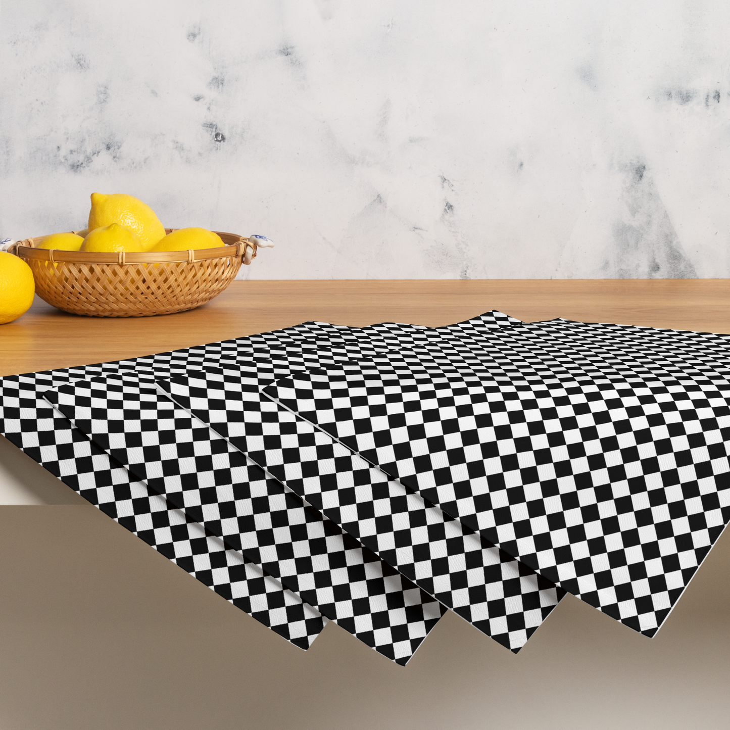 Black & White Argyle Polyester Placemats | Christmas Holiday Table Décor, Elegant Diamond Check Dining Mat Set