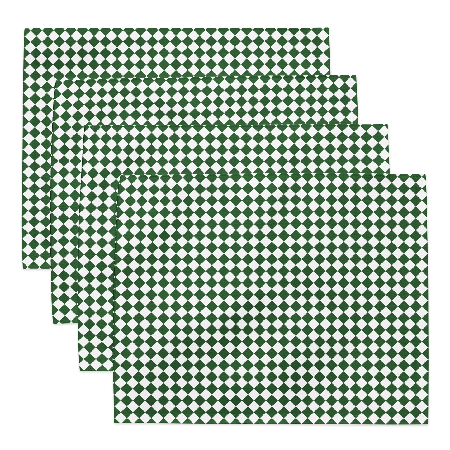 Green & White Argyle Polyester Placemats | Christmas Holiday Dining Décor, Festive Farmhouse Diamond Check Mat Set