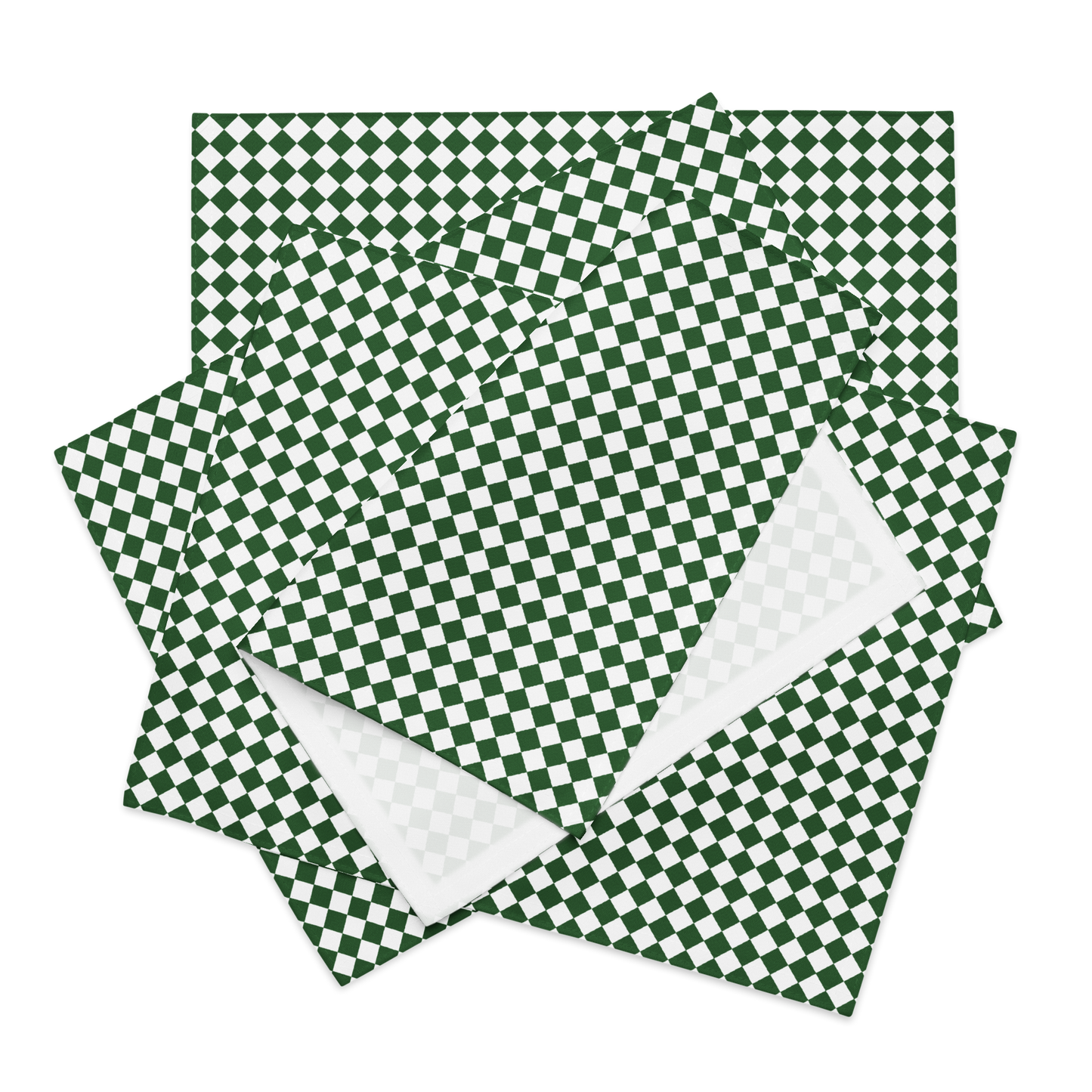 Green & White Argyle Polyester Placemats | Christmas Holiday Dining Décor, Festive Farmhouse Diamond Check Mat Set