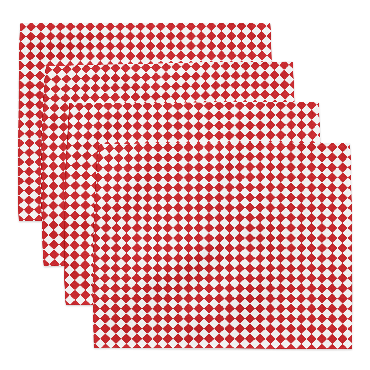 Red & White Argyle Polyester Placemats | Christmas Holiday Cloth Dining Mat Set, Festive Diamond Check Décor