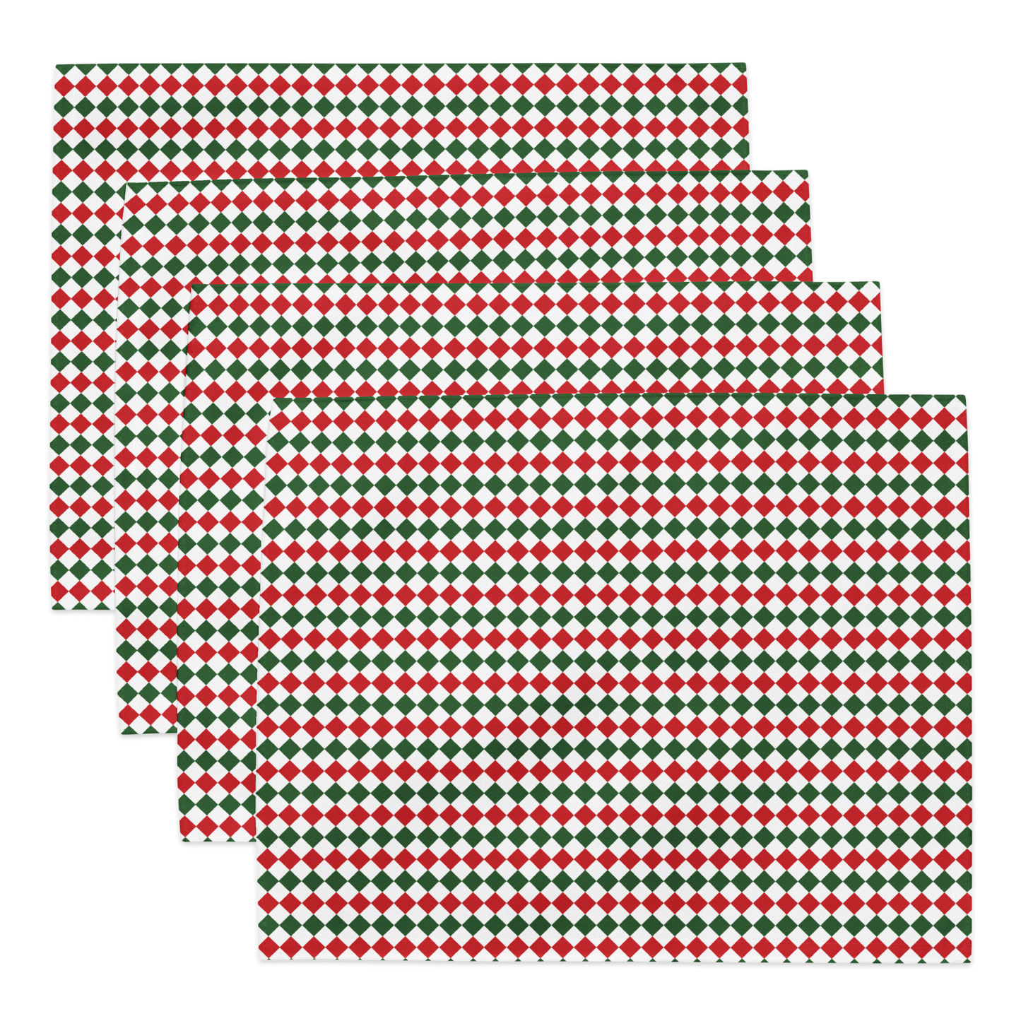 Red Green & White Argyle Polyester Placemats | Christmas Holiday Cloth Dining Mat Set, Festive Diamond Check Décor