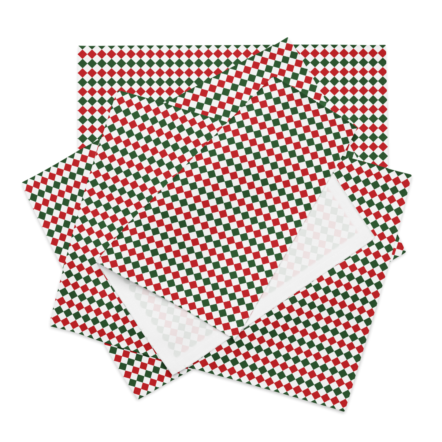 Red Green & White Argyle Polyester Placemats | Christmas Holiday Cloth Dining Mat Set, Festive Diamond Check Décor