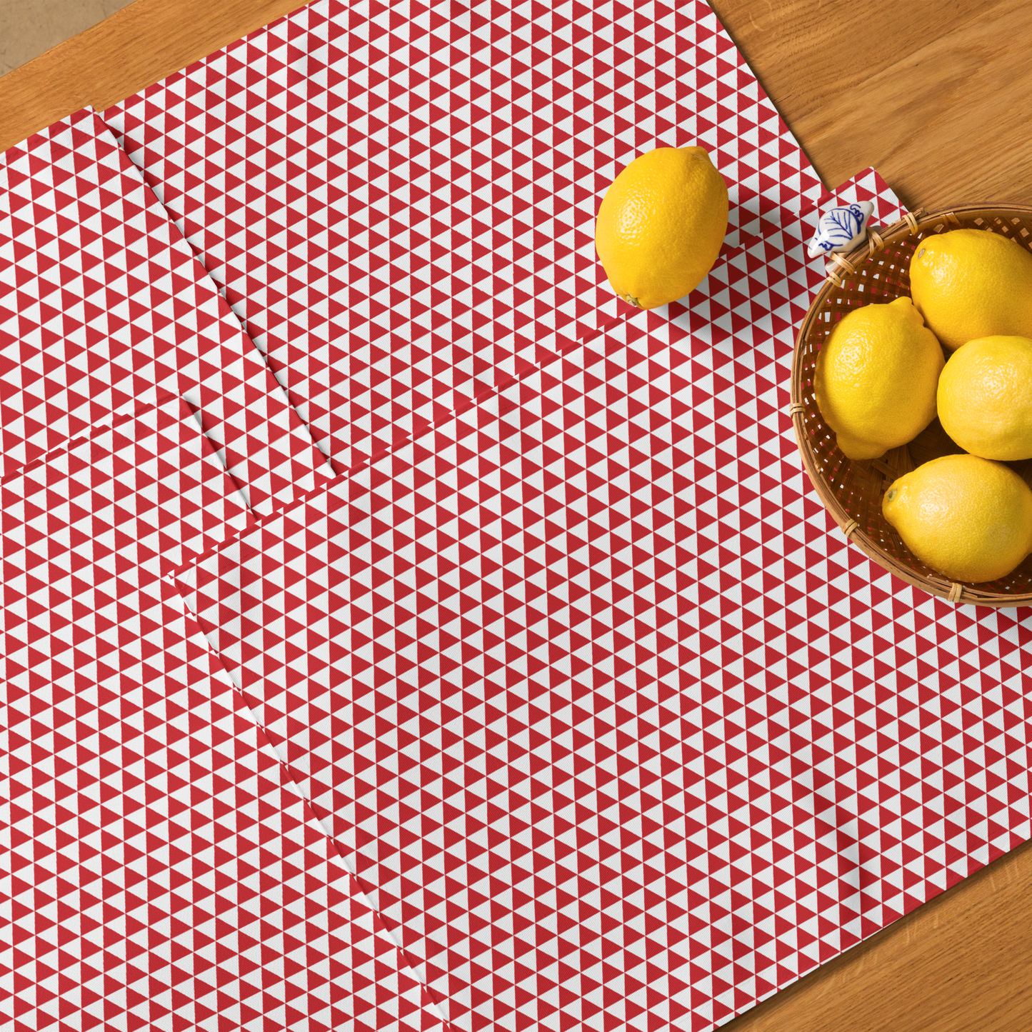 Red Triangle Polyester Placemats | Bold Christmas Holiday Dining Décor, Festive Washable Table Mat Set