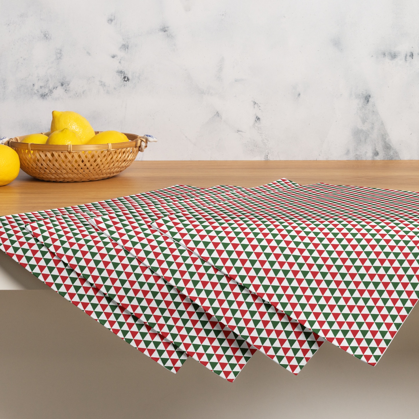 Red & Green Triangle Polyester Placemats | Christmas Holiday Dining Décor, Bold Festive Geometric Washable Mat Set
