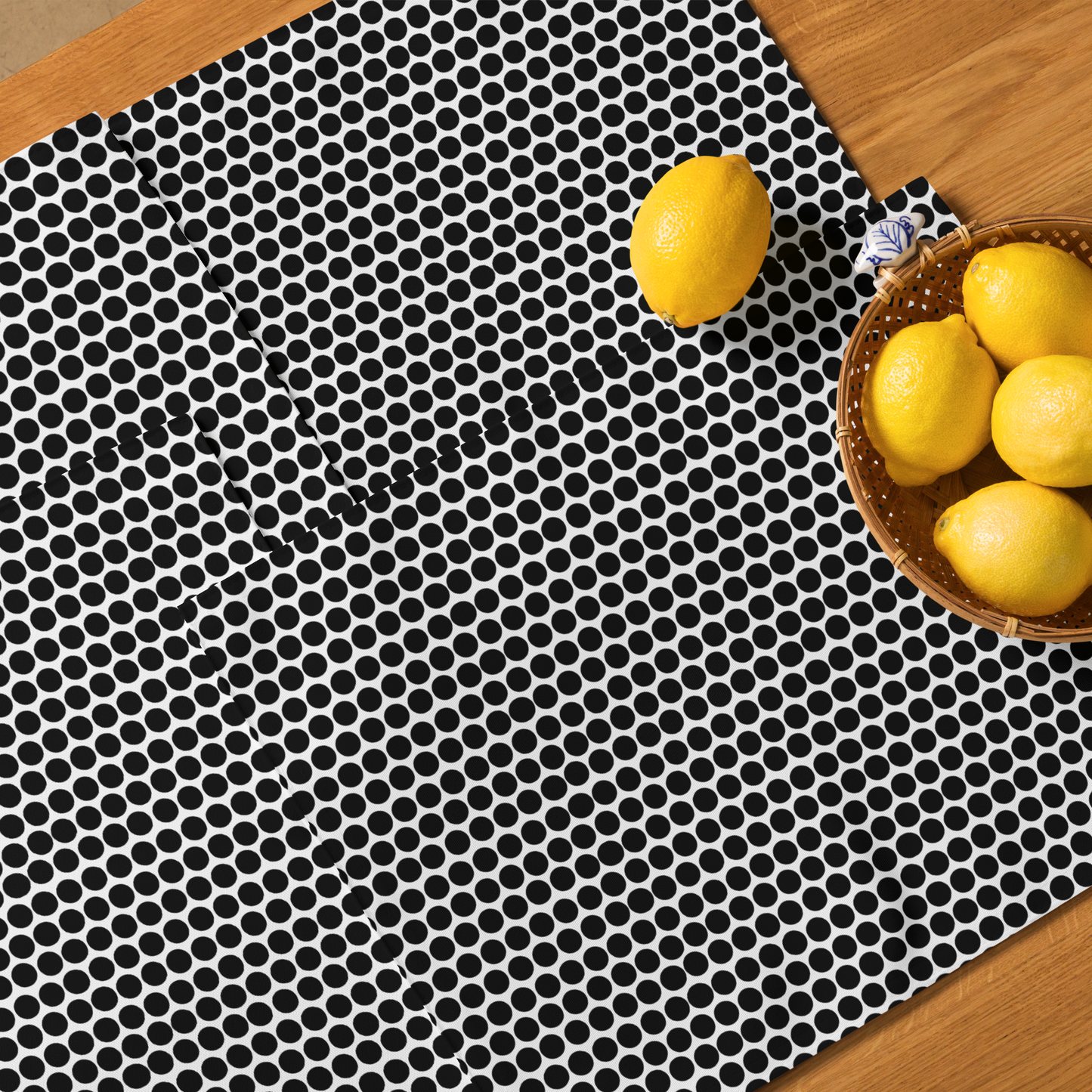 Black Polka Dot Polyester Placemats | Christmas Holiday Dining Décor, Bold Festive Farmhouse Washable Table Mat Set