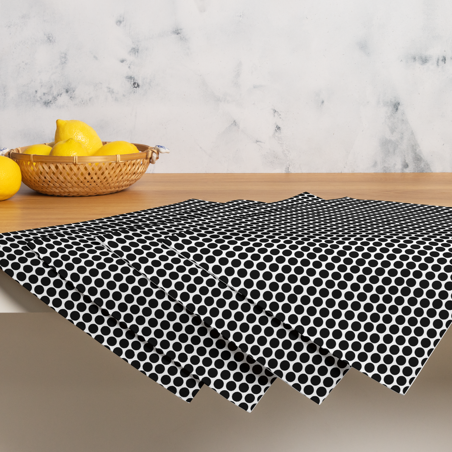 Black Polka Dot Polyester Placemats | Christmas Holiday Dining Décor, Bold Festive Farmhouse Washable Table Mat Set