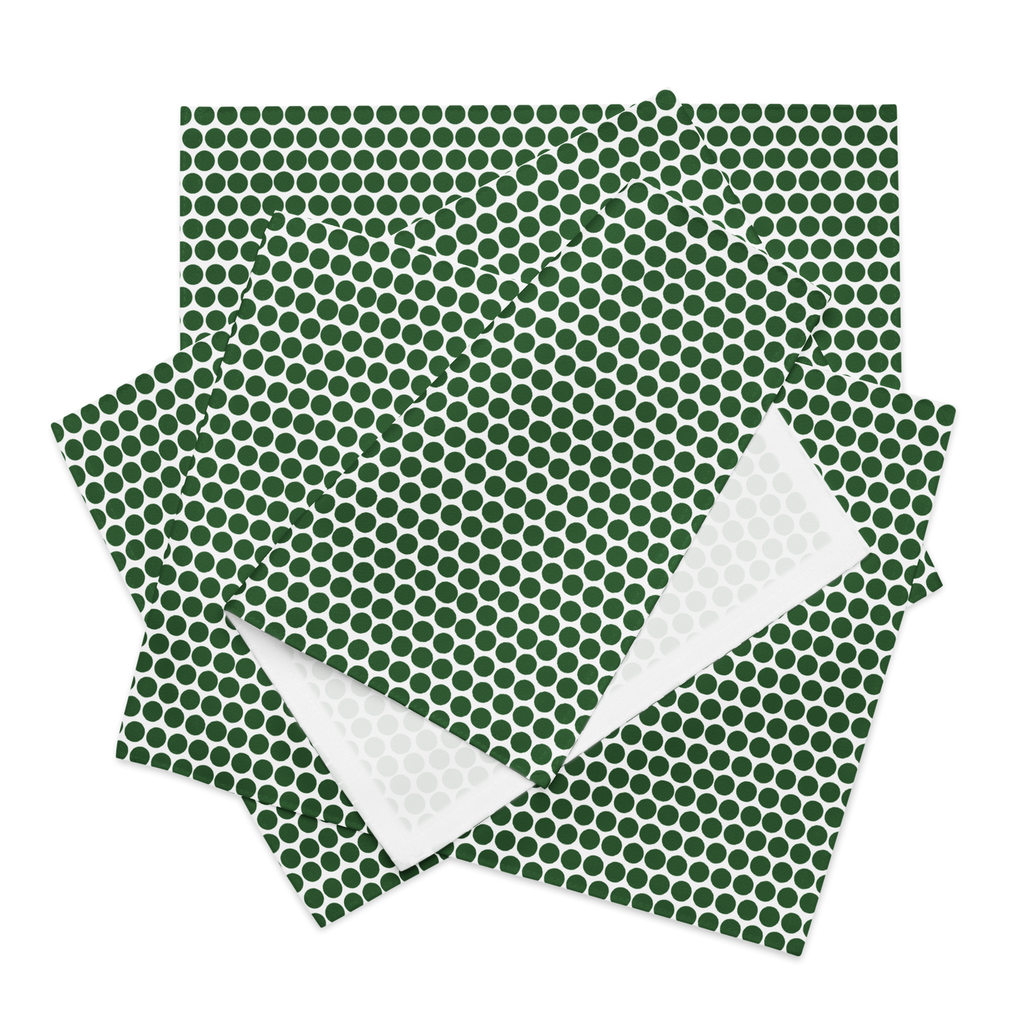 Green Polka Dot Polyester Placemats | Christmas Holiday Dining Décor, Festive Farmhouse Washable Table Mat Set