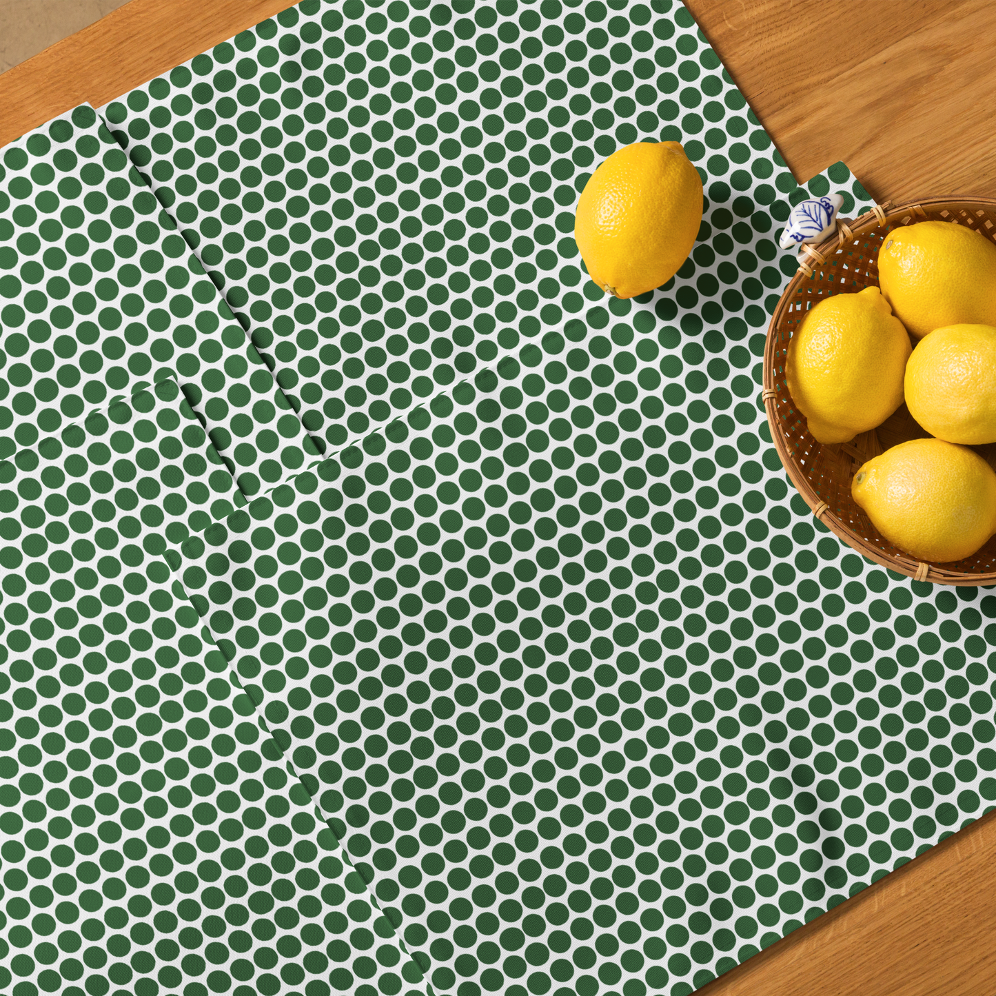 Green Polka Dot Polyester Placemats | Christmas Holiday Dining Décor, Festive Farmhouse Washable Table Mat Set