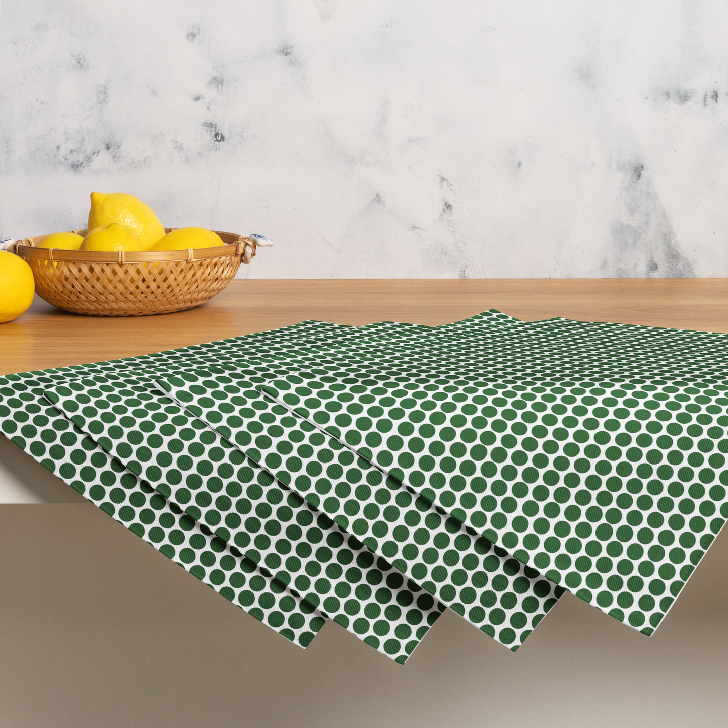 Green Polka Dot Polyester Placemats | Christmas Holiday Dining Décor, Festive Farmhouse Washable Table Mat Set