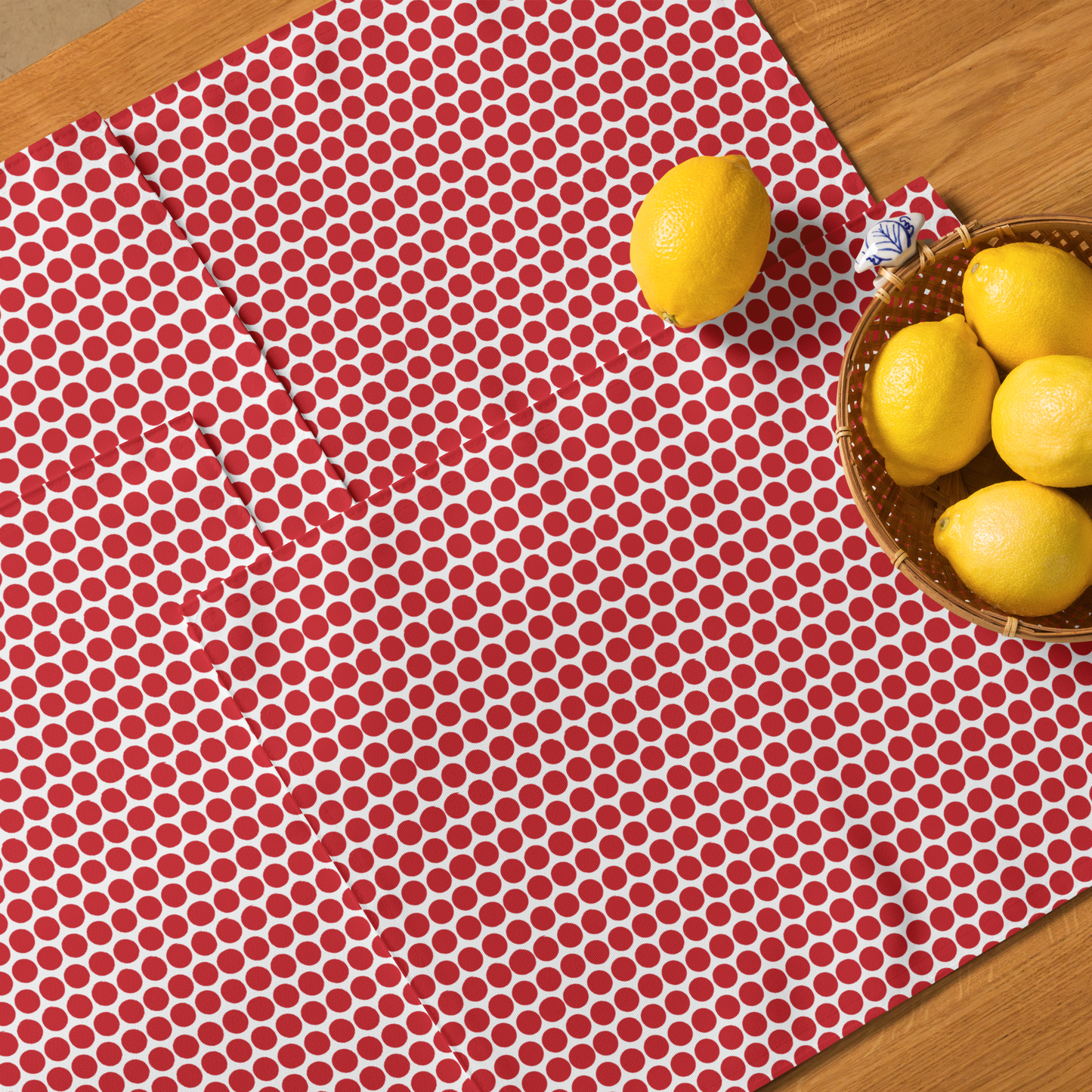 Red Polka Dot Polyester Placemats | Christmas Holiday Dining Décor, Bold Festive Farmhouse Washable Table Mat Set
