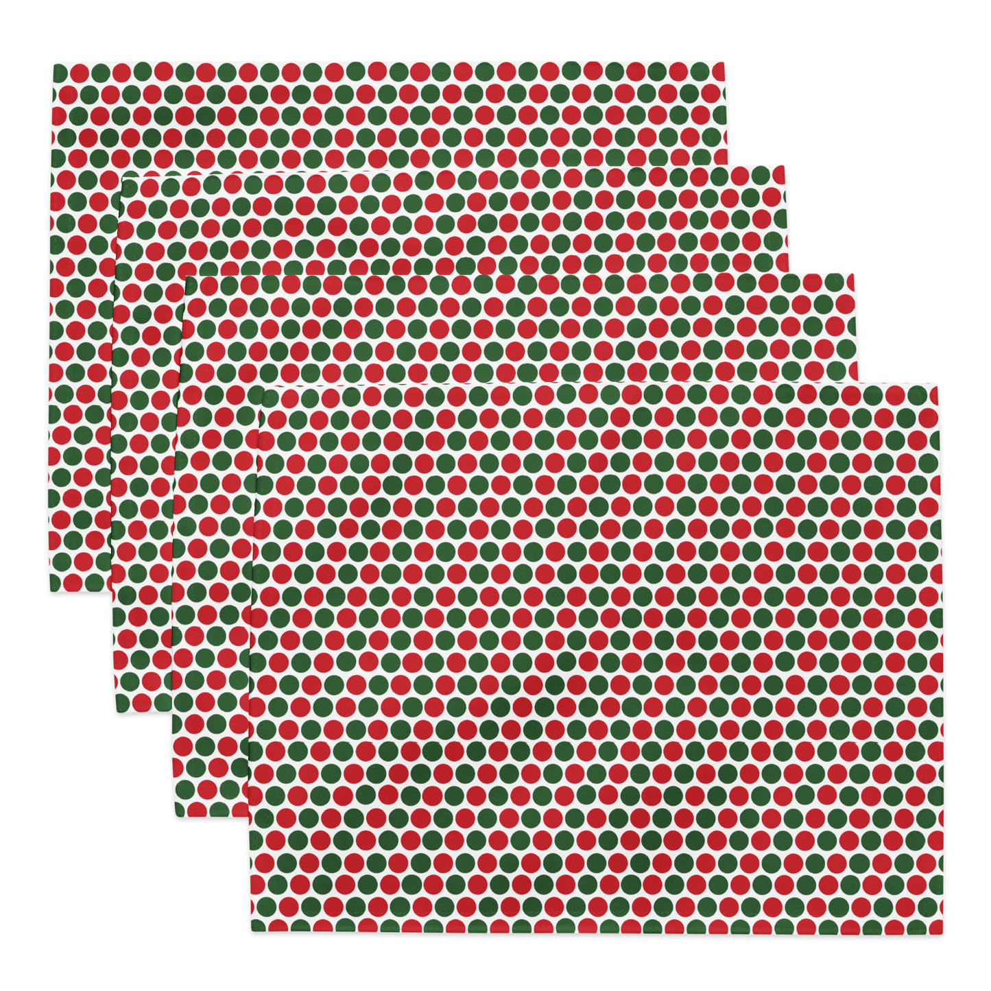 Red & Green Polka Dot Party Polyester Placemats | Christmas Holiday Dining Décor, Festive Scattered Washable Mat Set