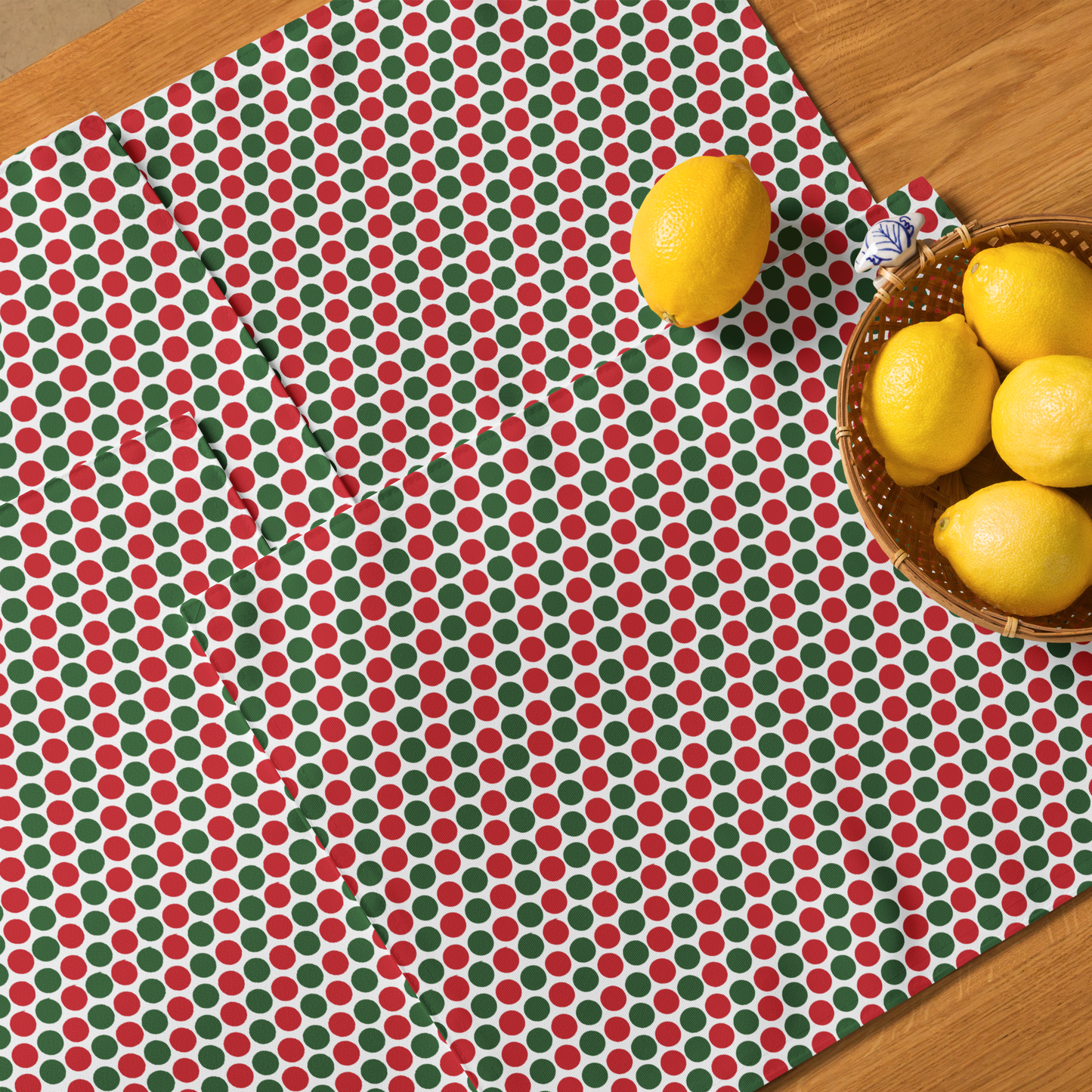 Red & Green Polka Dot Party Polyester Placemats | Christmas Holiday Dining Décor, Festive Scattered Washable Mat Set