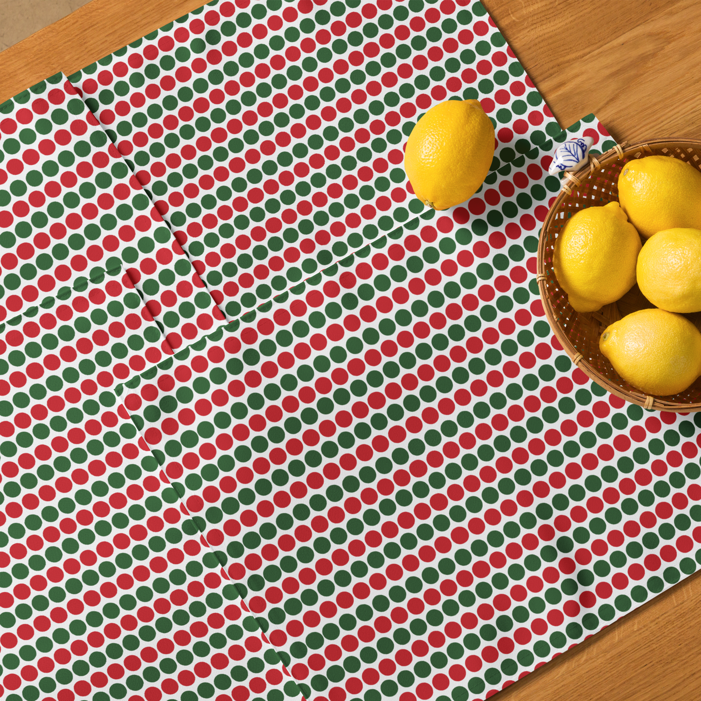 Red & Green Polka Dot Polyester Placemats | Christmas Holiday Dining Décor, Festive Farmhouse Washable Table Mat Set