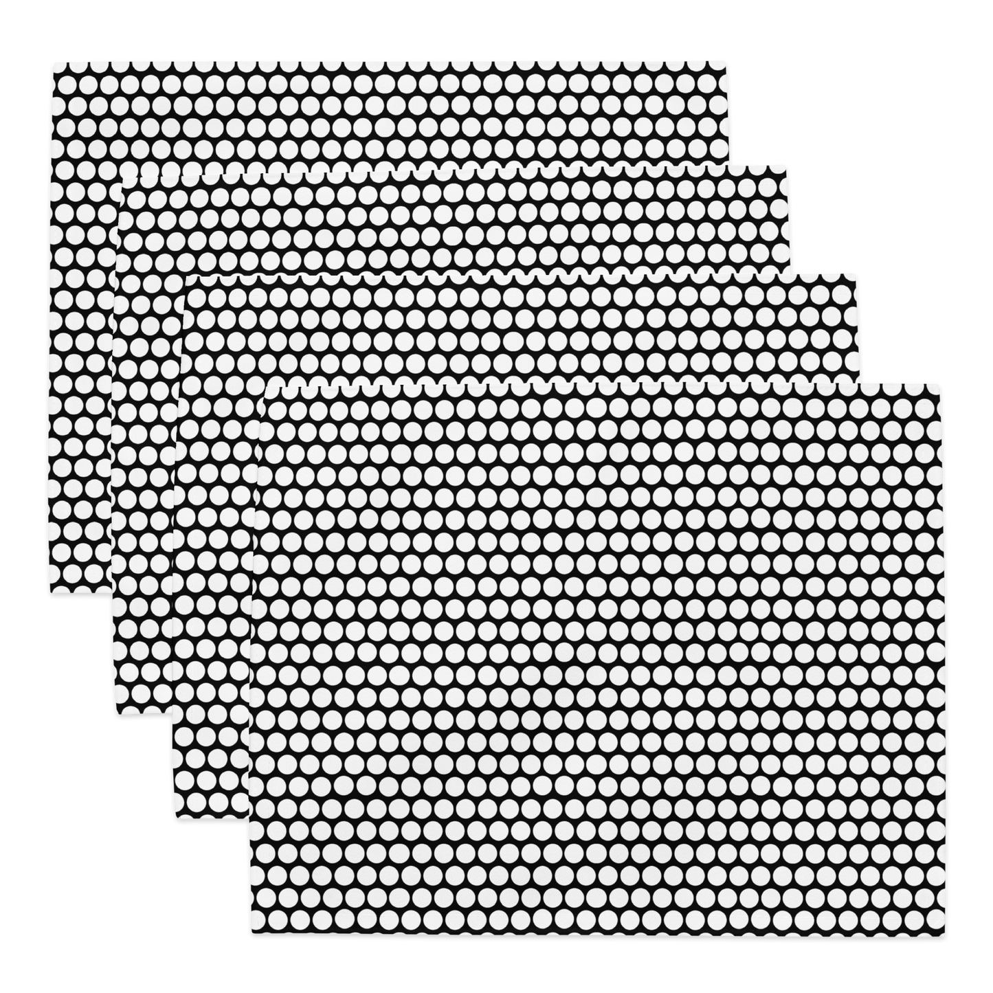 White Polka Dot on Black Polyester Placemats | Christmas Holiday Dining Décor, Bold Festive Washable Table Mat Set