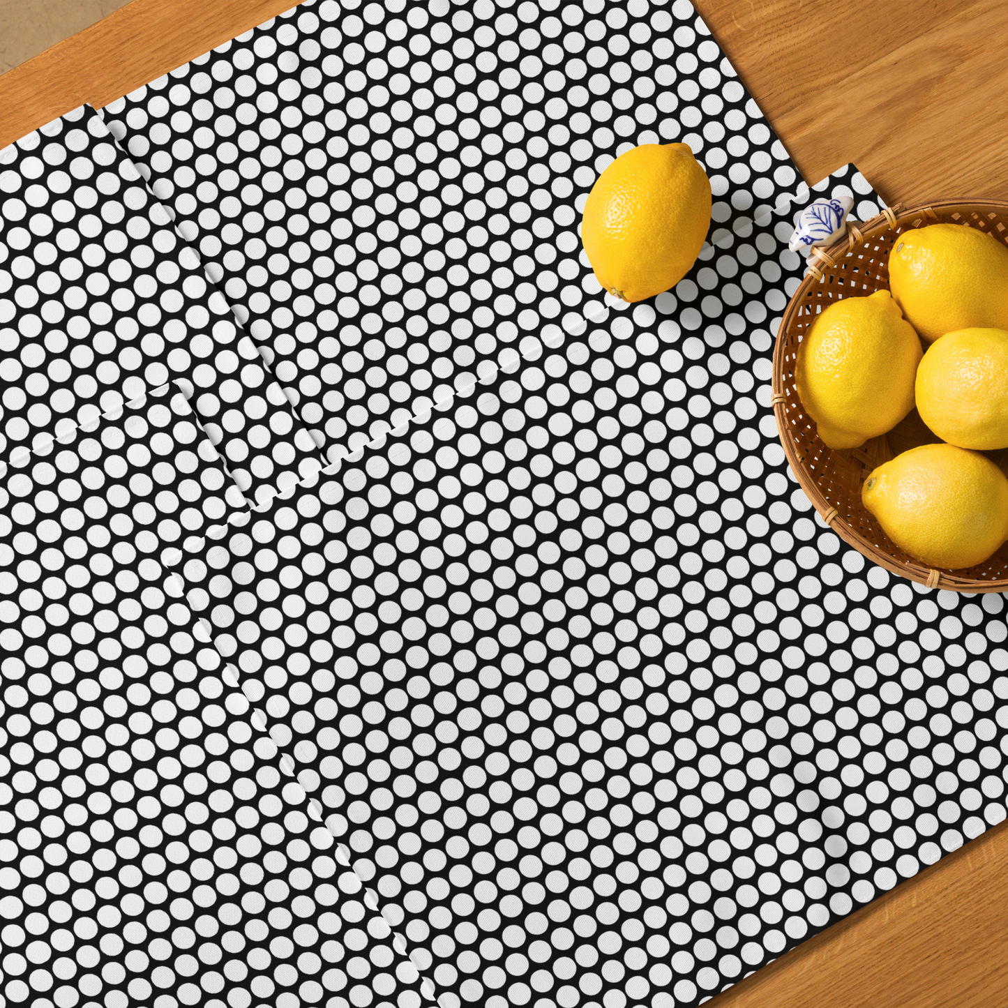 White Polka Dot on Black Polyester Placemats | Christmas Holiday Dining Décor, Bold Festive Washable Table Mat Set