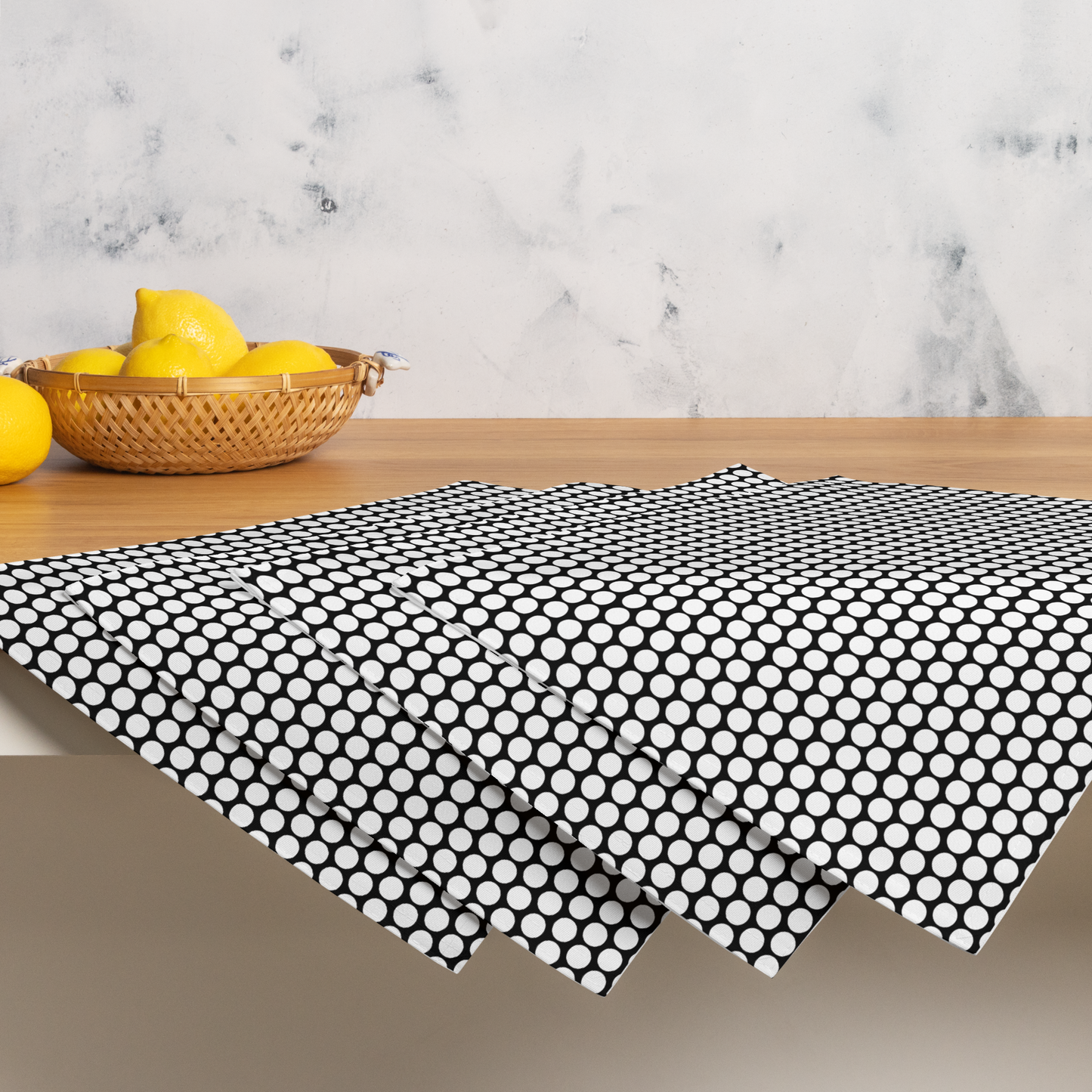 White Polka Dot on Black Polyester Placemats | Christmas Holiday Dining Décor, Bold Festive Washable Table Mat Set