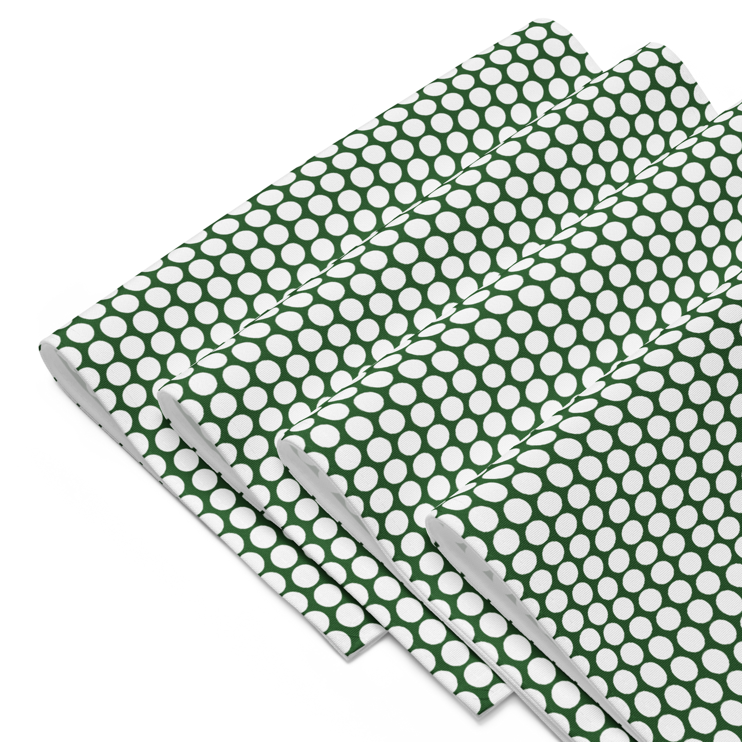 White Polka Dot on Green Polyester Placemats | Christmas Holiday Dining Décor, Festive Rustic Washable Table Mat Set