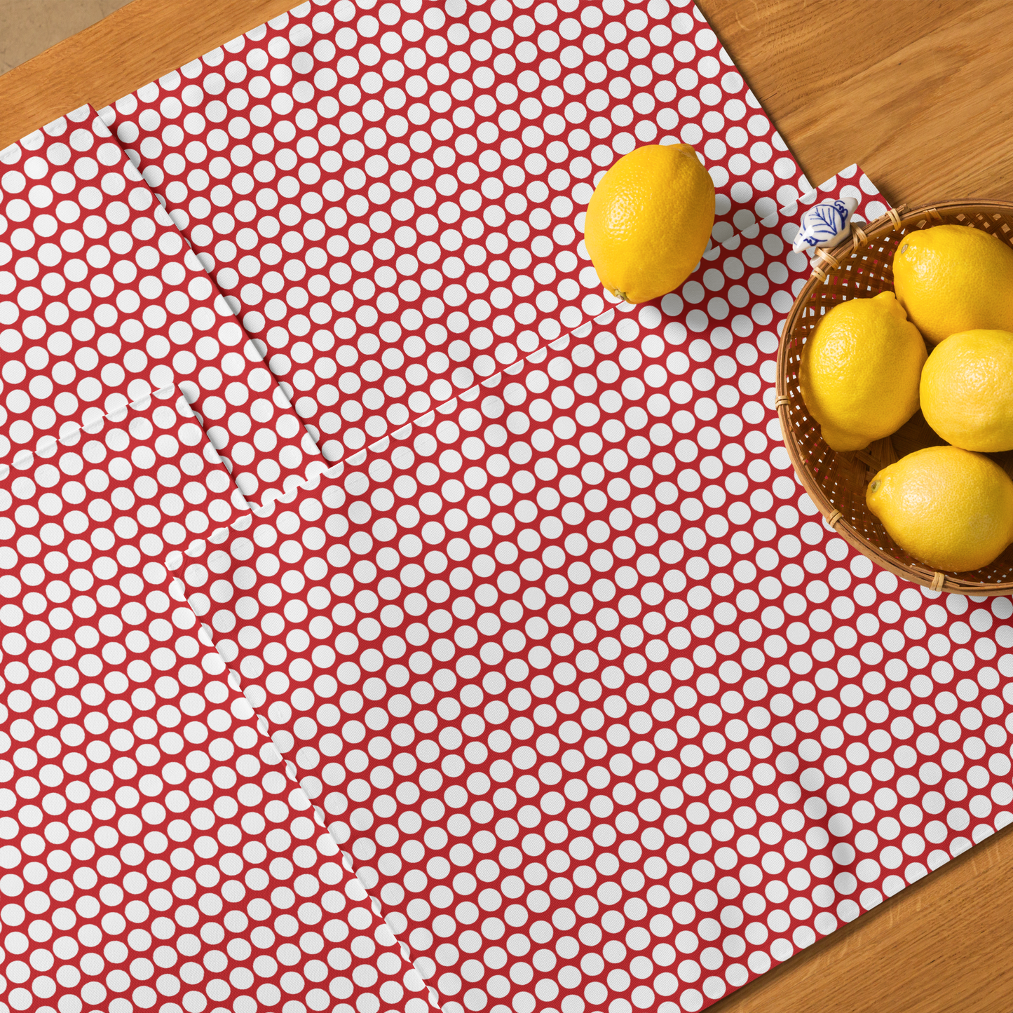 White Polka Dot on Red Polyester Placemats | Christmas Holiday Dining Décor, Festive Washable Farmhouse Table Mat Set