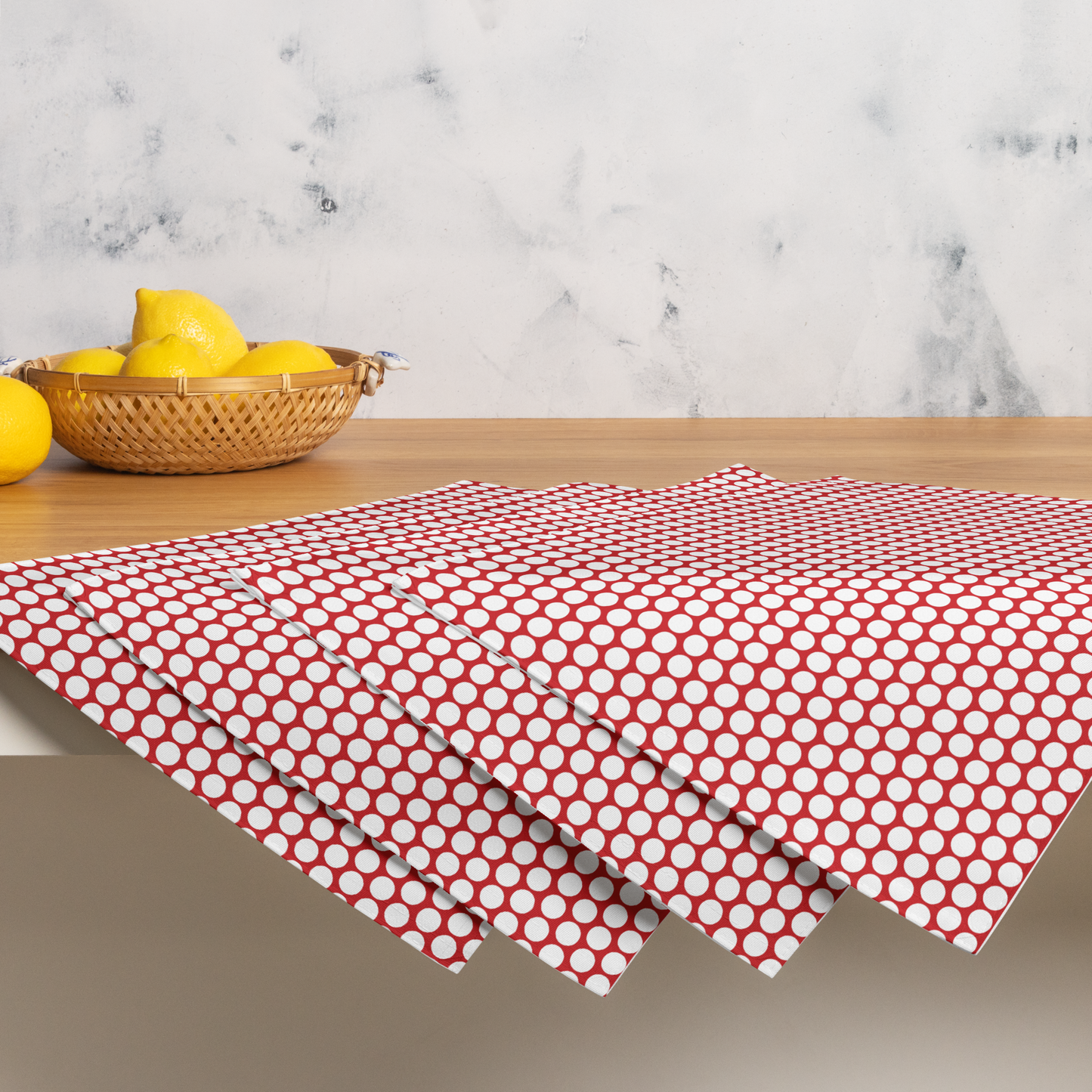 White Polka Dot on Red Polyester Placemats | Christmas Holiday Dining Décor, Festive Washable Farmhouse Table Mat Set