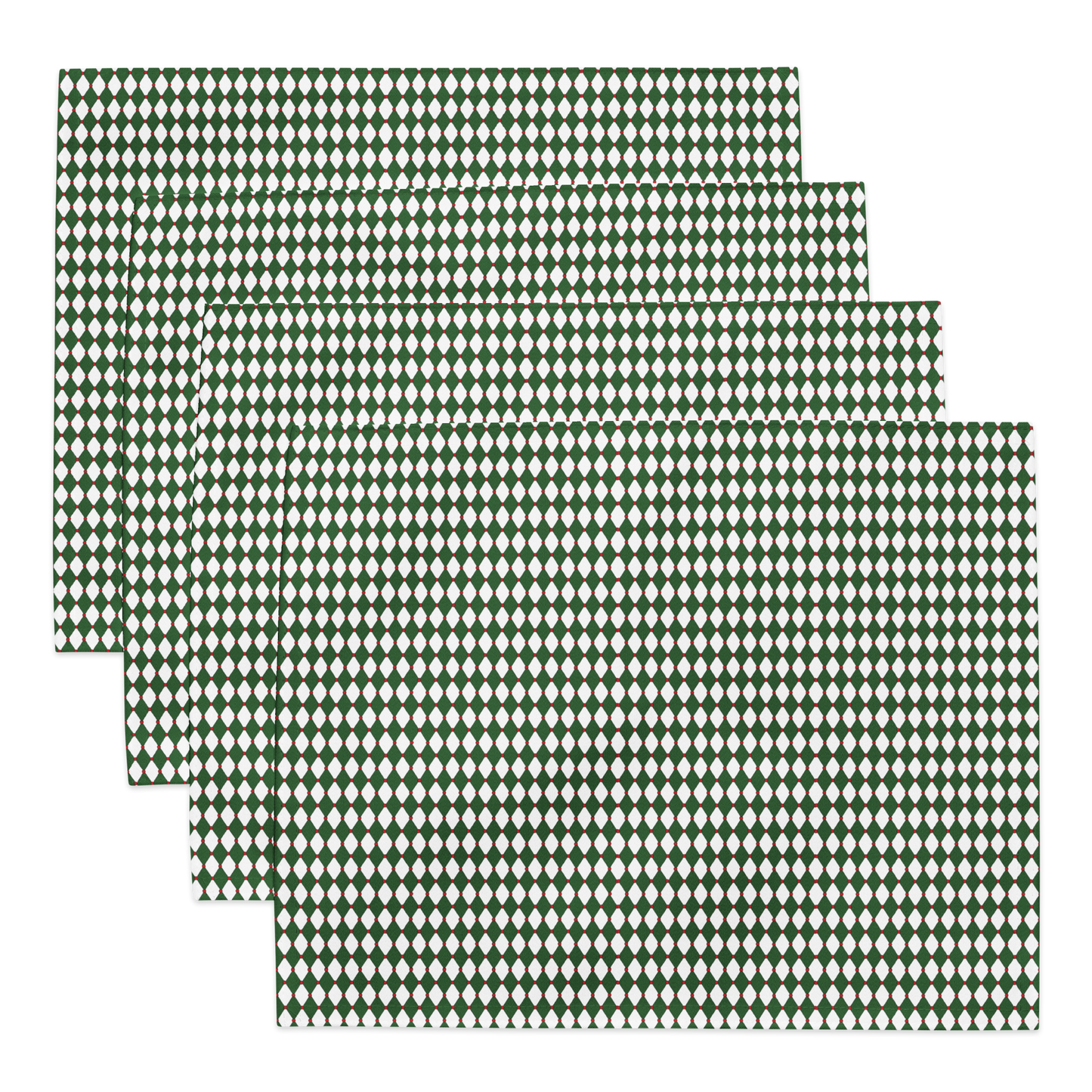 Nutcracker Drummer Green Argyle Polyester Placemats | Christmas Holiday Cloth Dining Mat Set, Festive Diamond Décor