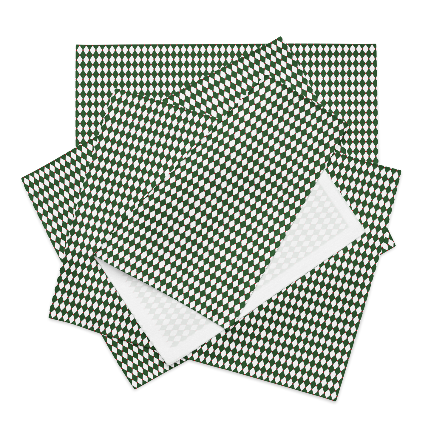 Nutcracker Drummer Green Argyle Polyester Placemats | Christmas Holiday Cloth Dining Mat Set, Festive Diamond Décor
