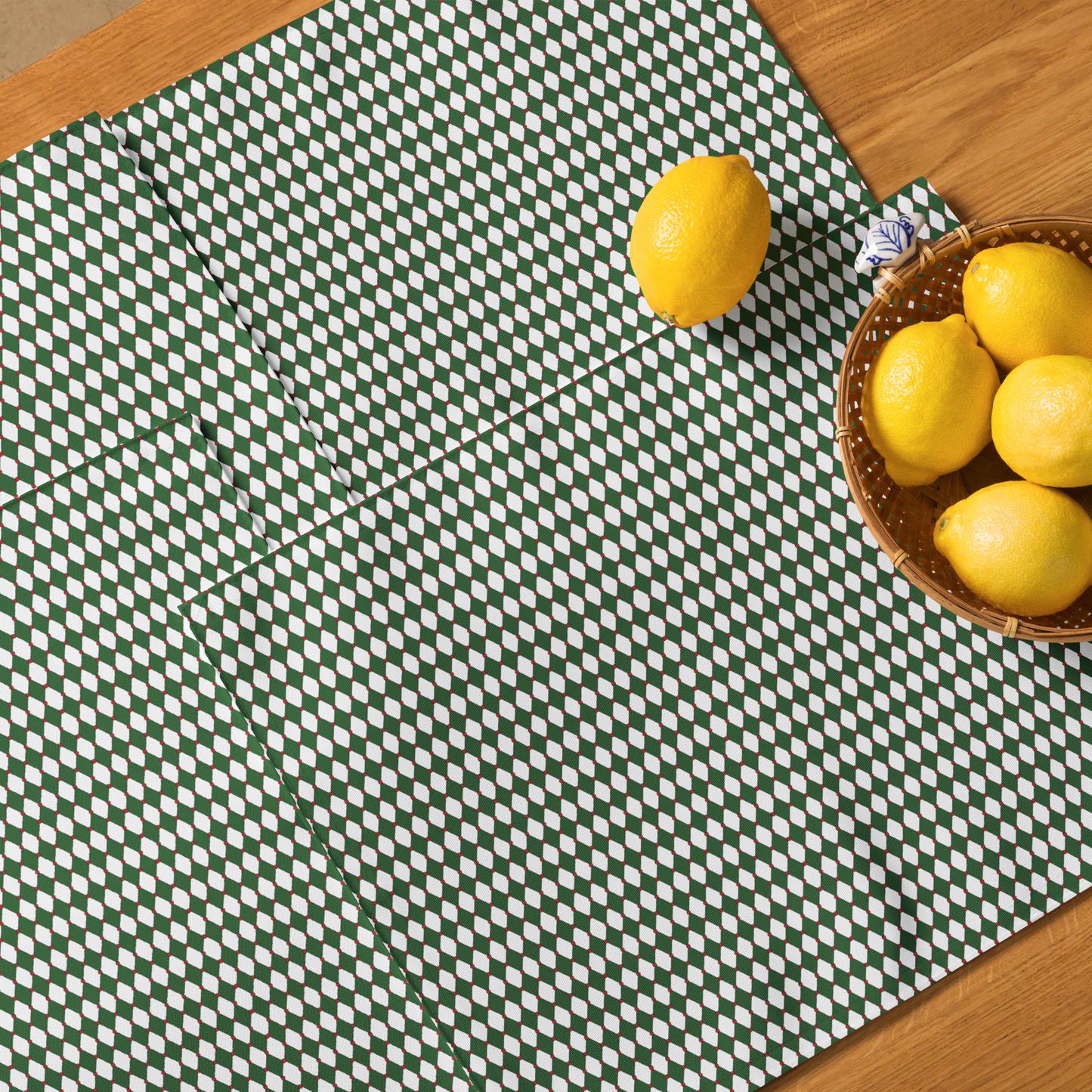 Nutcracker Drummer Green Argyle Polyester Placemats | Christmas Holiday Cloth Dining Mat Set, Festive Diamond Décor