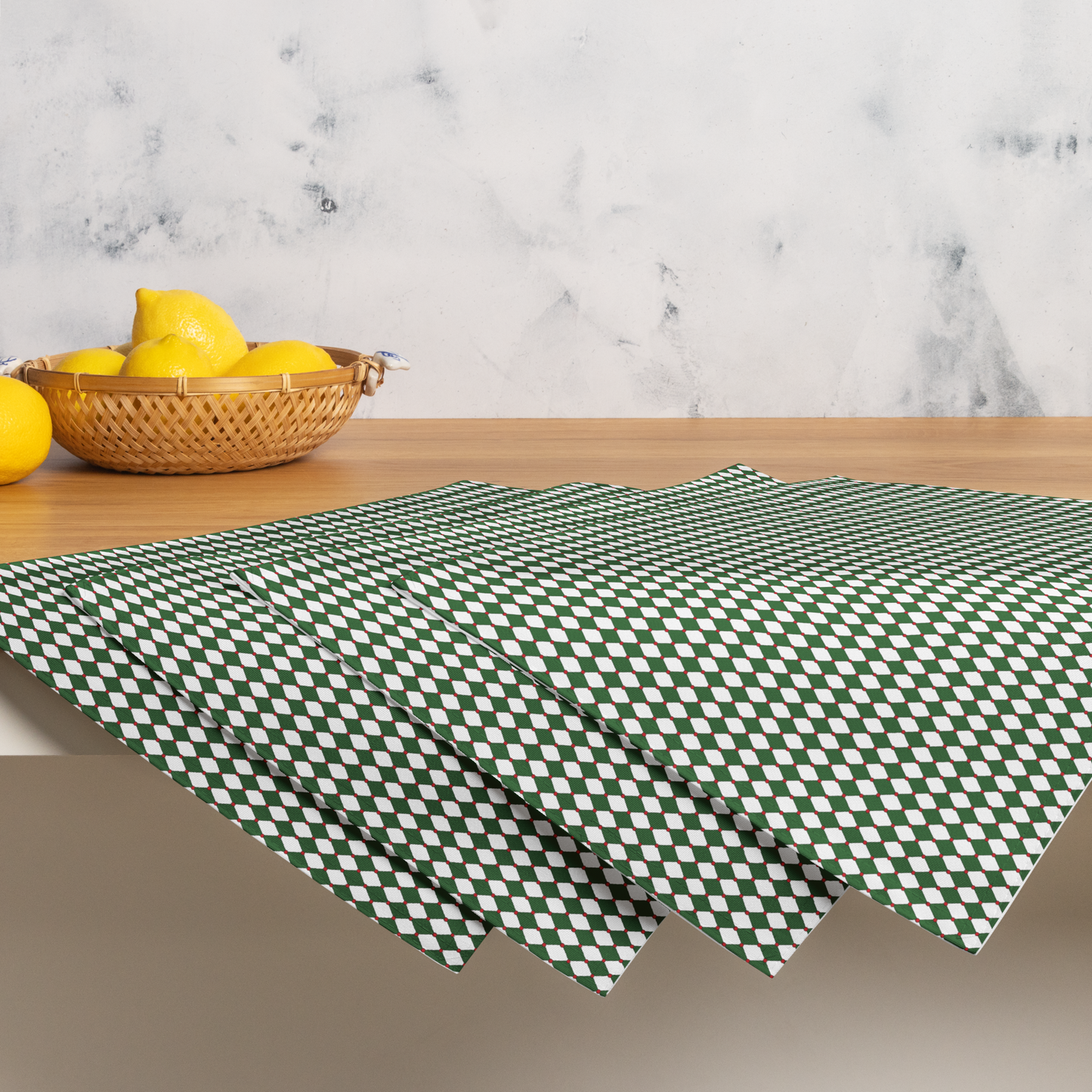 Nutcracker Drummer Green Argyle Polyester Placemats | Christmas Holiday Cloth Dining Mat Set, Festive Diamond Décor