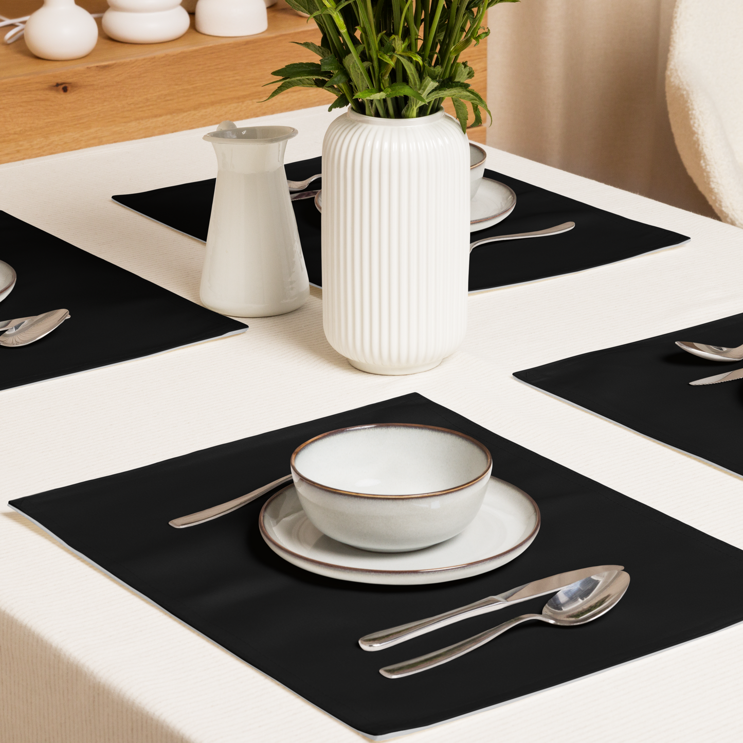 Black Holiday Placemat Set | 4 Washable Placemats, Chic Christmas Dining Table Decor