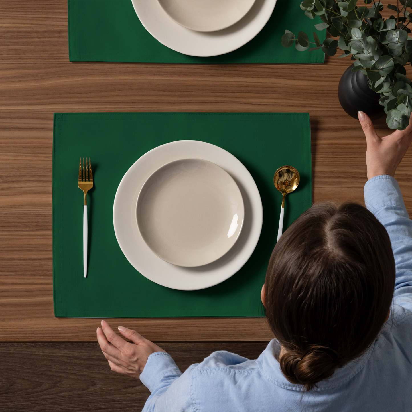 Green Holiday Placemat Set | 4 Washable Placemats, Festive Christmas Dining Table Decor