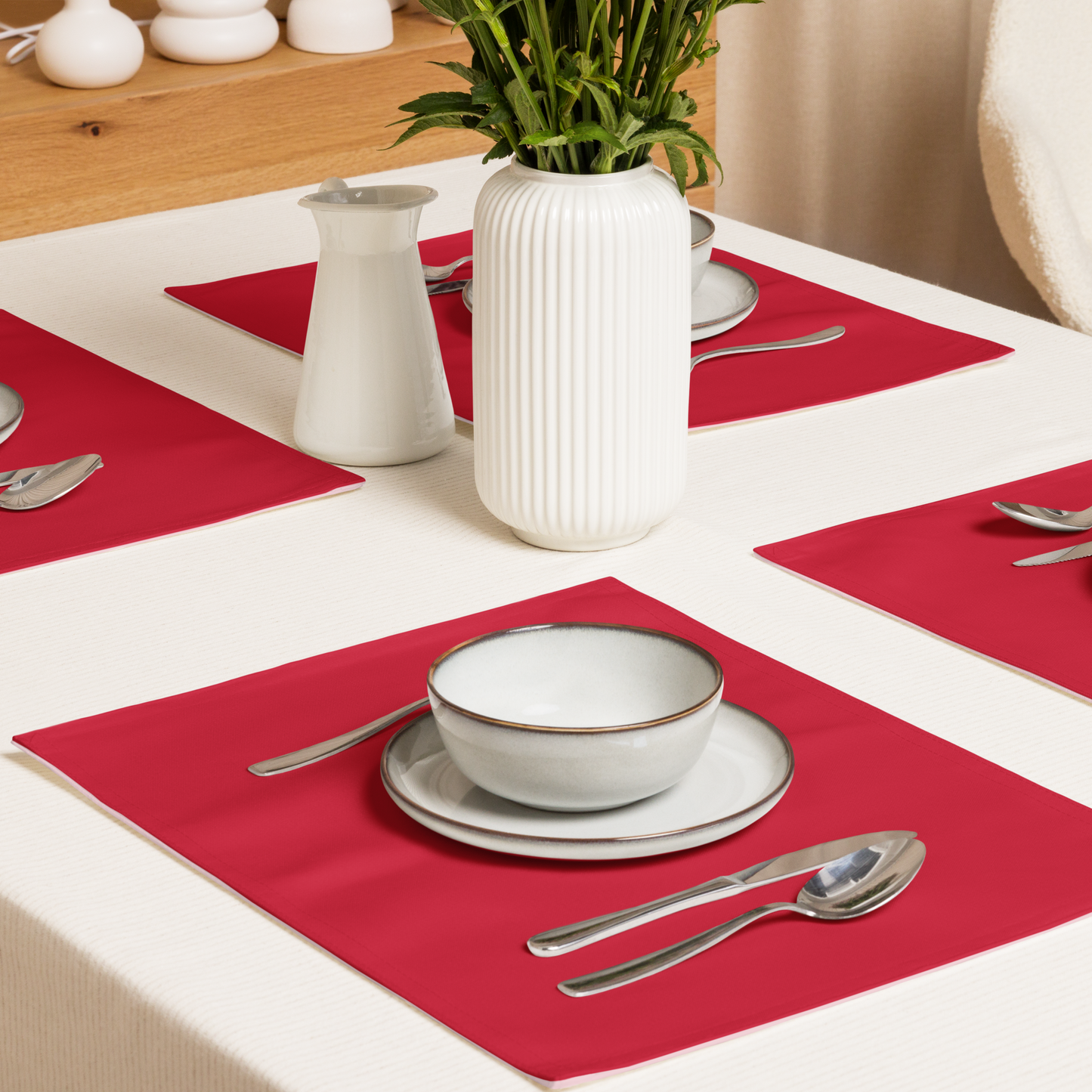 Red Christmas Placemat Set | Washable Holiday Dining Decor, Festive Classic Style