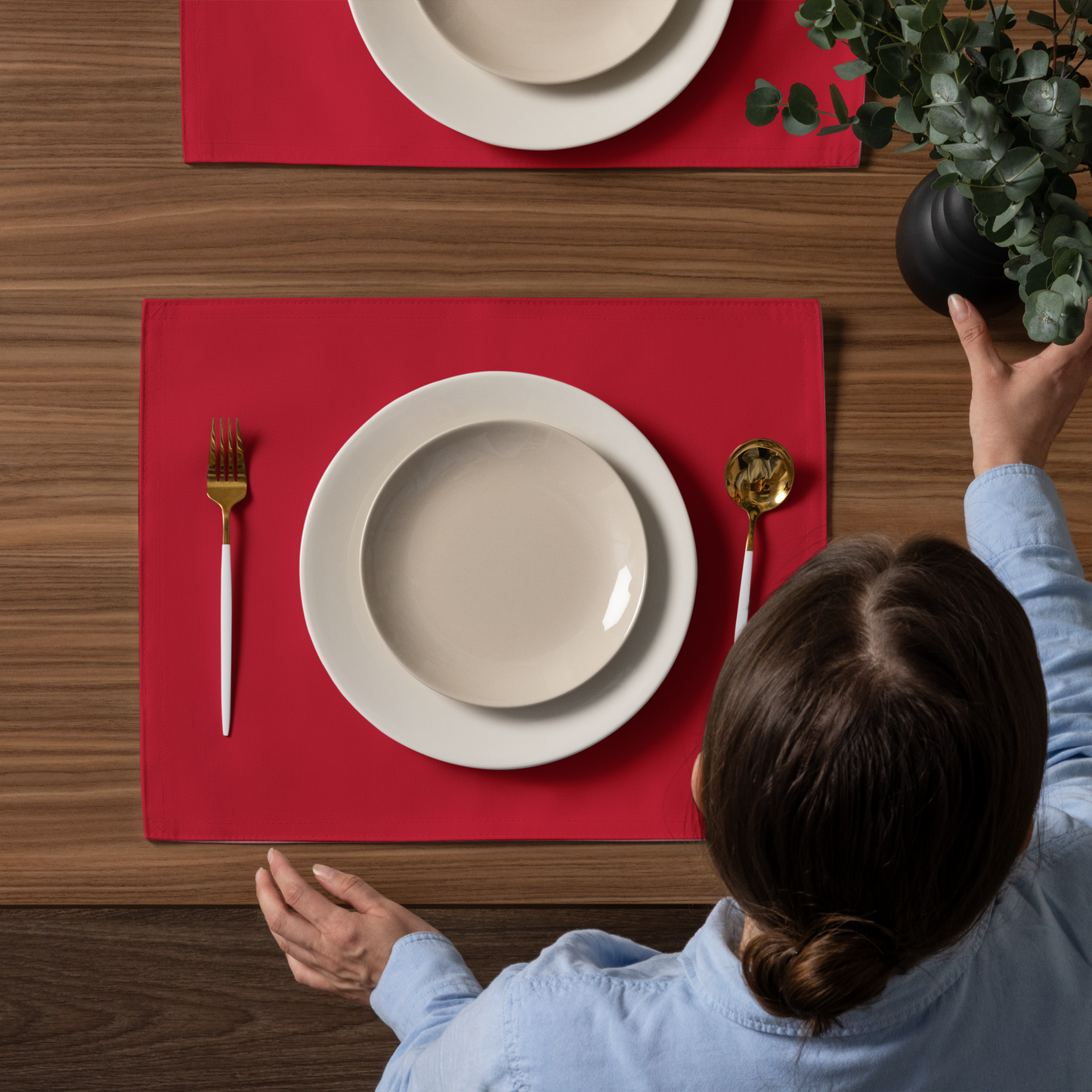 Red Christmas Placemat Set | Washable Holiday Dining Decor, Festive Classic Style