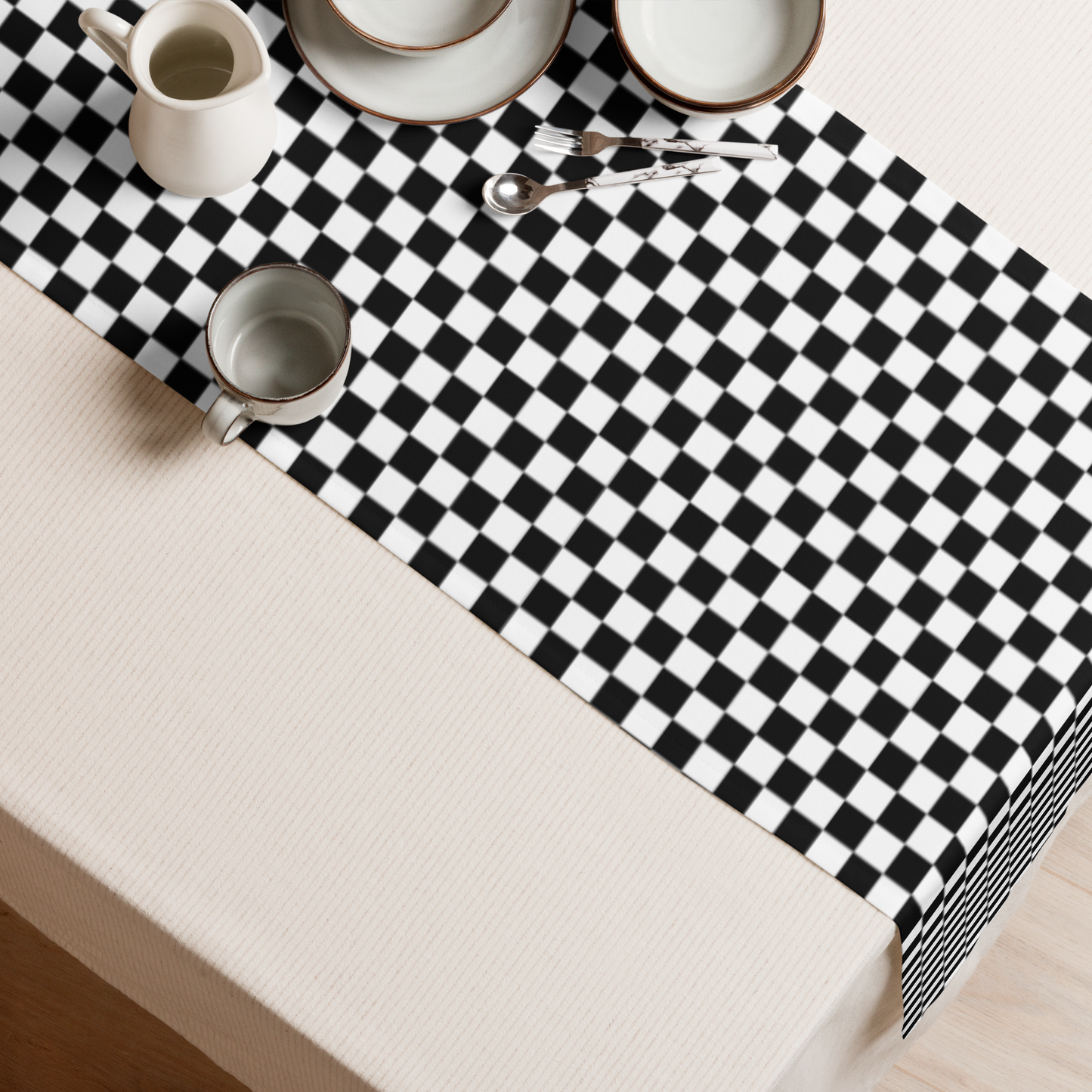 Black & White Check Christmas Table Runner | Classic Holiday Dining Room Décor, Farmhouse Bold Plaid Accent