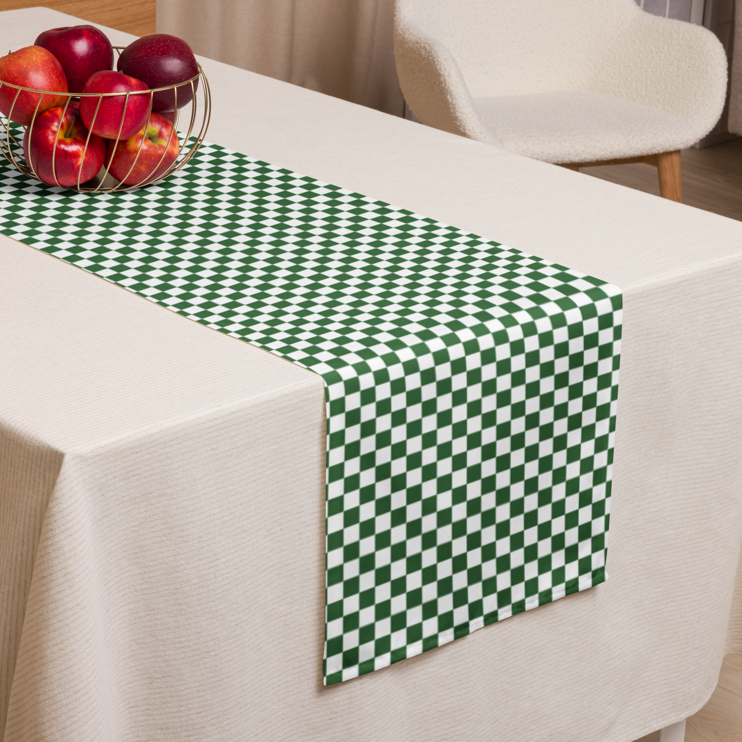 Green & White Gingham Plaid Christmas Table Runner – Festive Farmhouse Holiday Dining Decor, Rustic Checkered Tabletop Accent