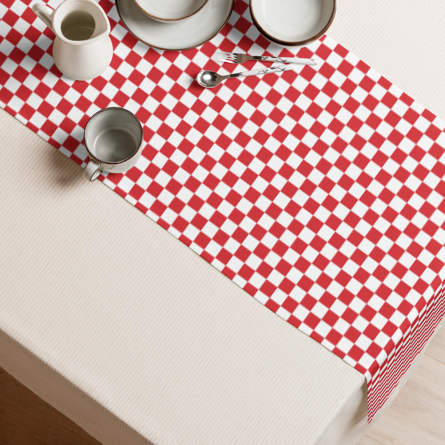 Red & White Gingham Christmas Table Runner | Classic Holiday Farmhouse Dining Room Decor, Rustic Checkered Tabletop Accent
