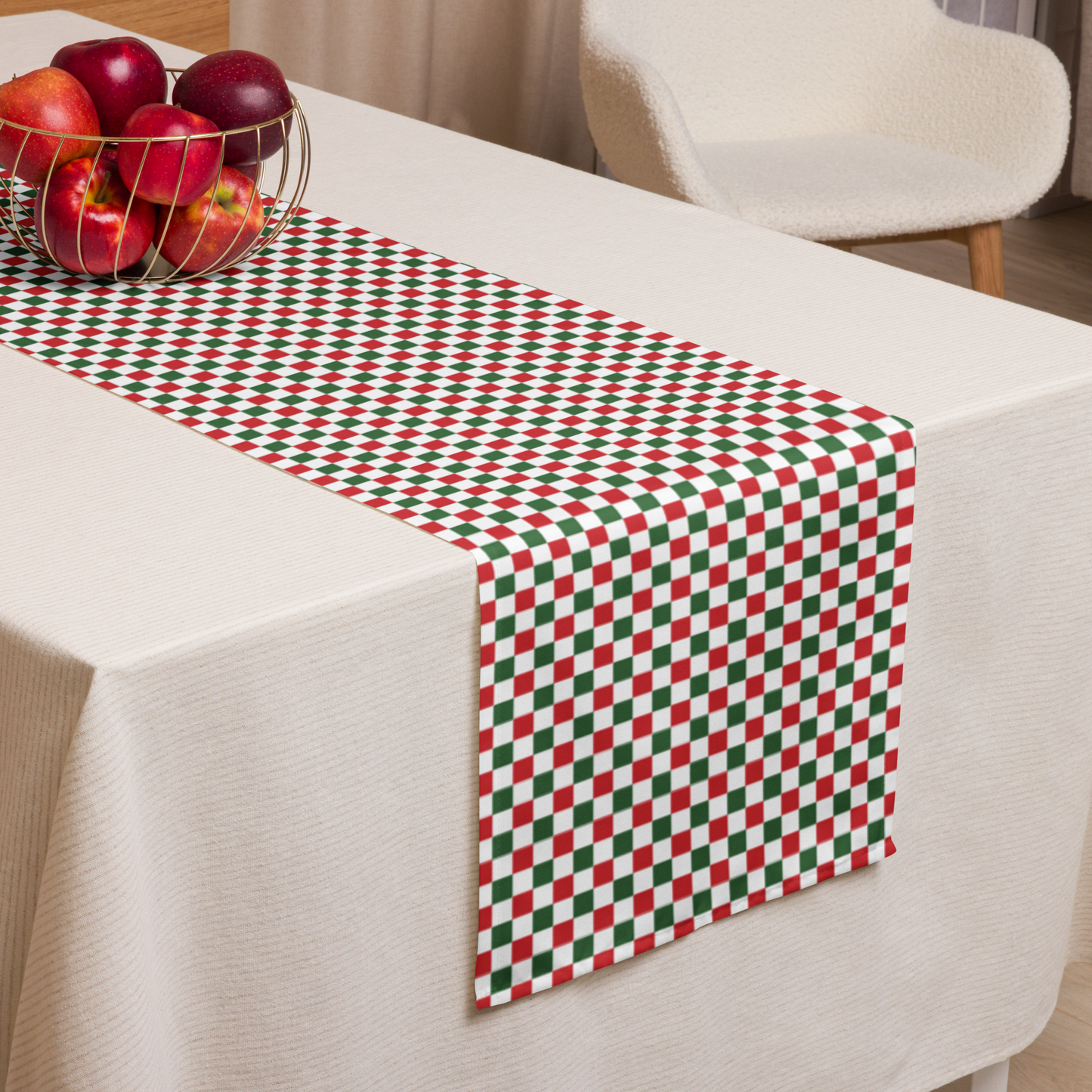 Red Green & White Gingham Christmas Table Runner | Festive Holiday Farmhouse Dining Decor, Rustic Checkered Tabletop Accent