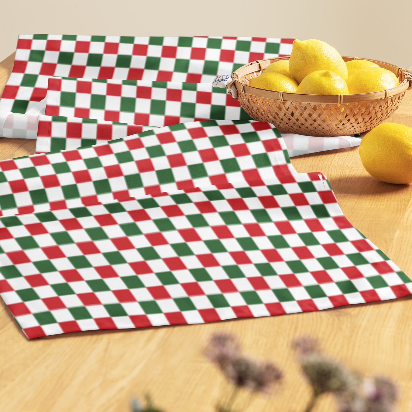 Red Green & White Gingham Christmas Table Runner | Festive Holiday Farmhouse Dining Decor, Rustic Checkered Tabletop Accent