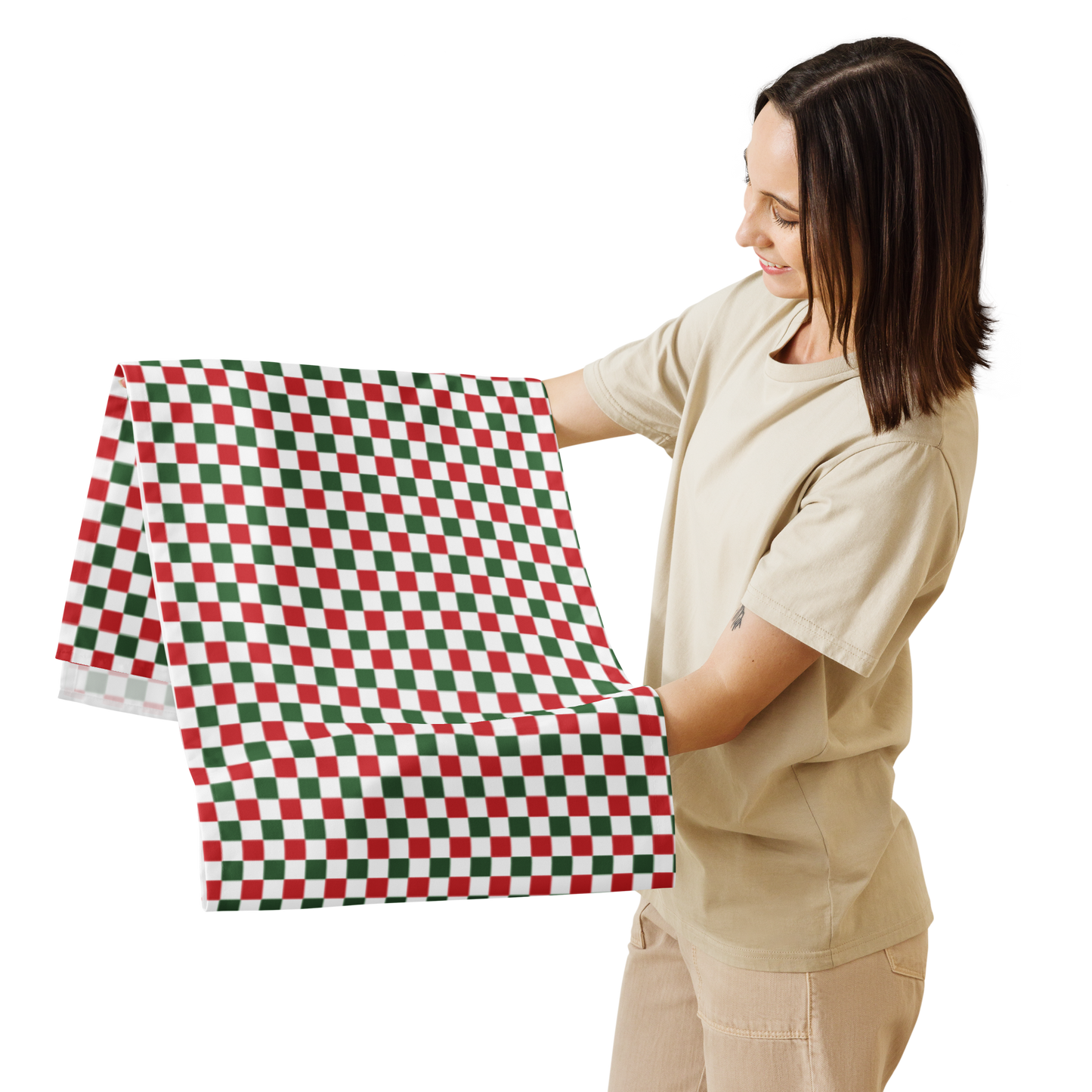 Red Green & White Gingham Christmas Table Runner | Festive Holiday Farmhouse Dining Decor, Rustic Checkered Tabletop Accent