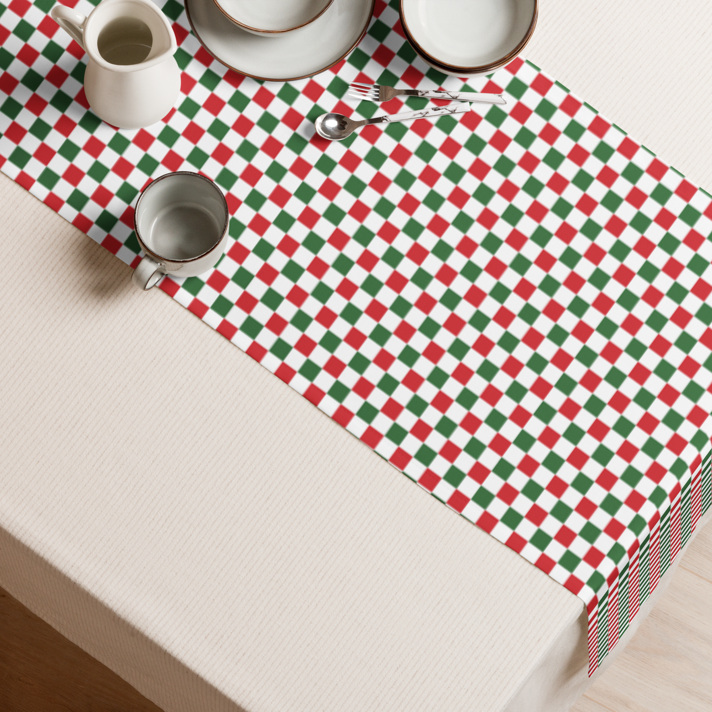 Red Green & White Gingham Christmas Table Runner | Festive Holiday Farmhouse Dining Decor, Rustic Checkered Tabletop Accent