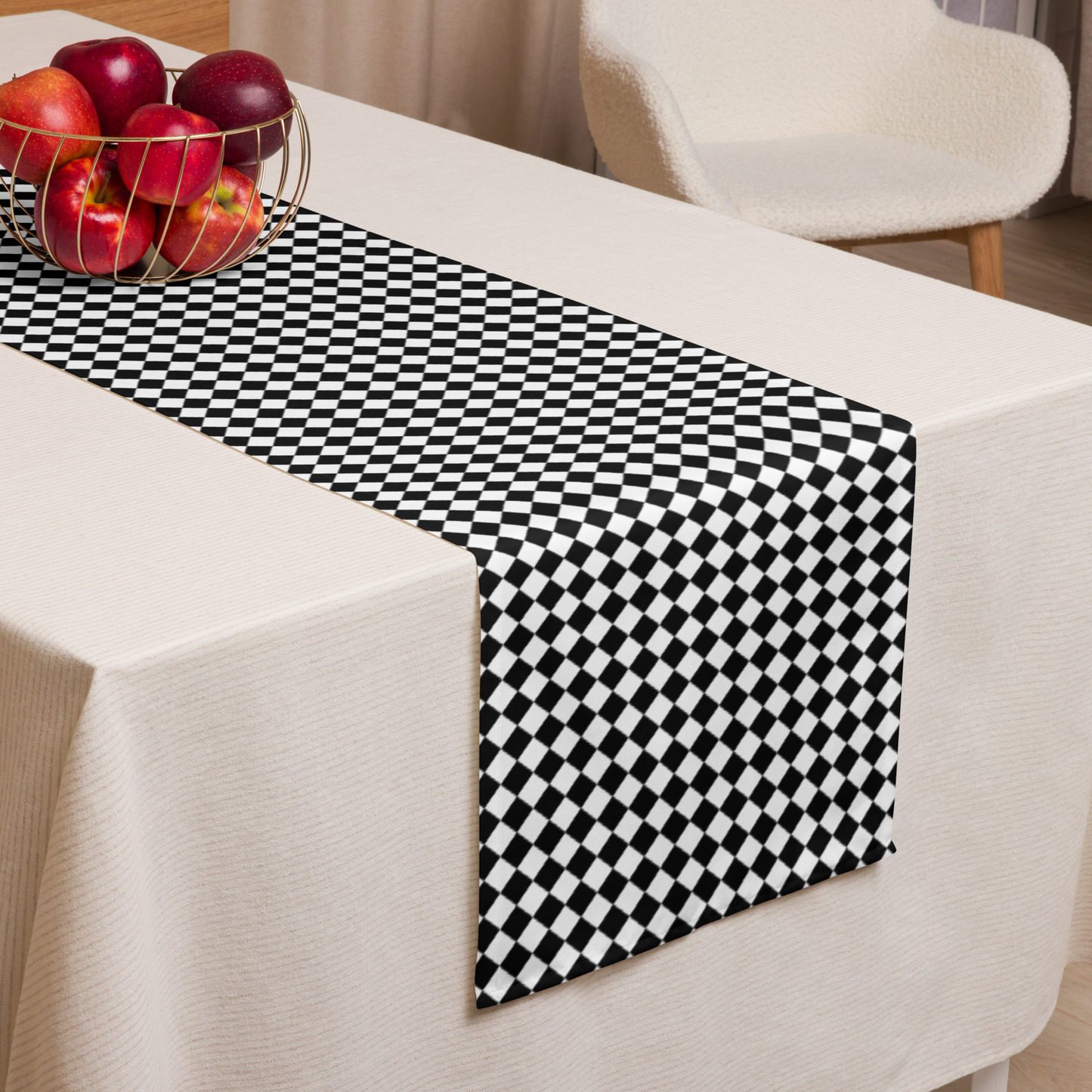 Black & White Argyle Christmas Table Runner | Classic Holiday Farmhouse Dining Room Decor, Modern Checkered Diamond Tabletop Accent